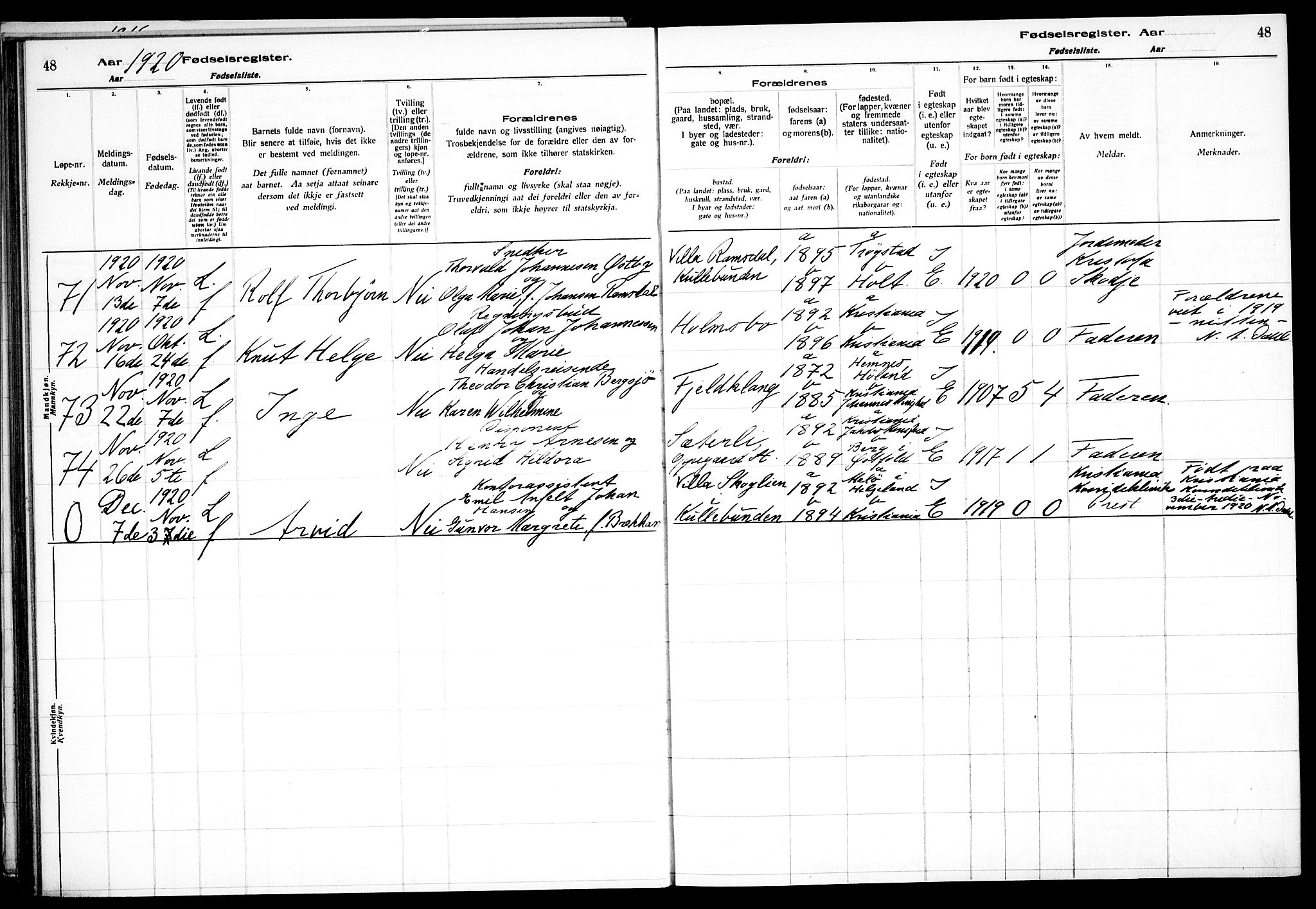 Nesodden prestekontor Kirkebøker, SAO/A-10013/J/Jb/L0001: Birth register no. II 1, 1916-1933, p. 48