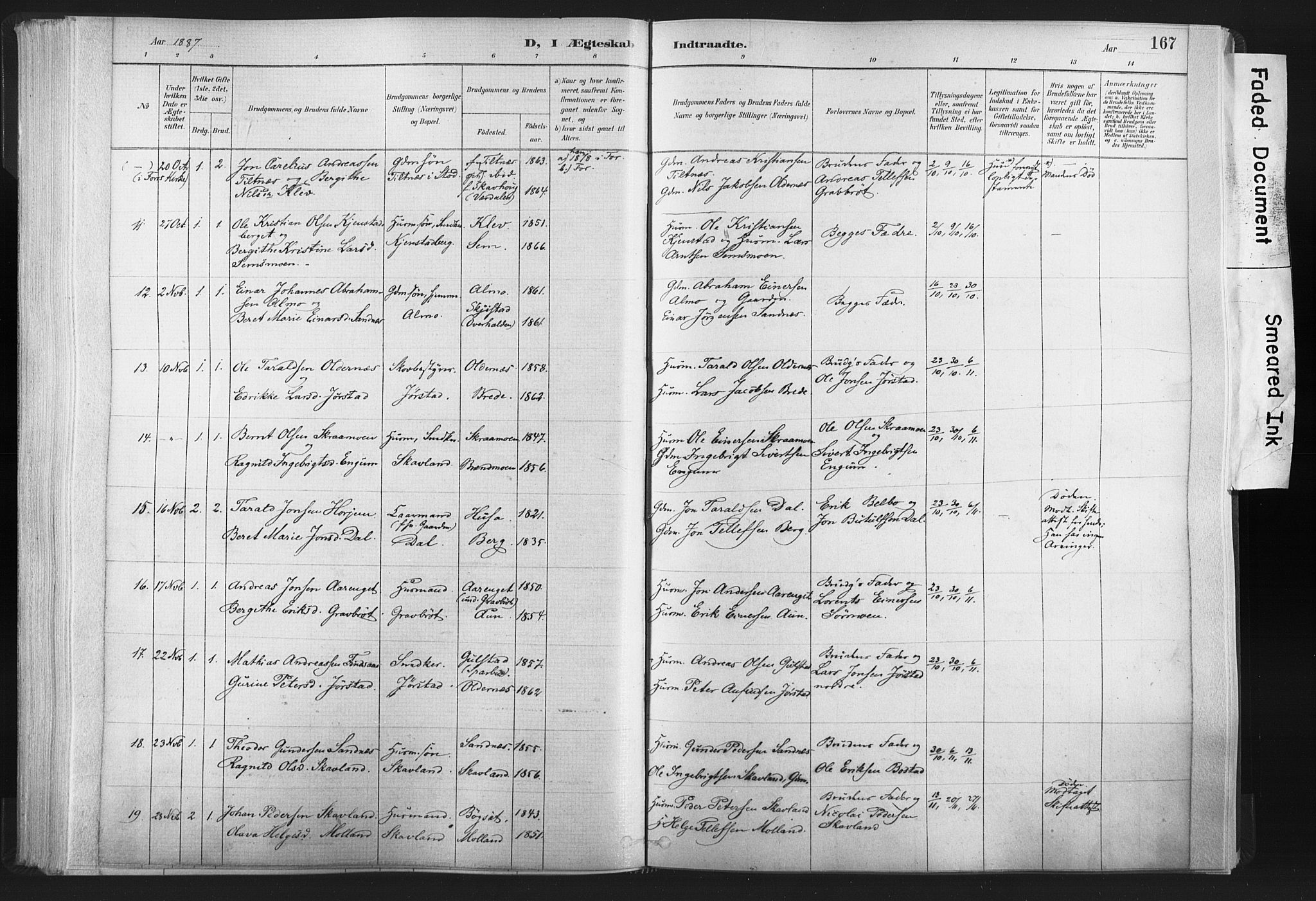 Ministerialprotokoller, klokkerbøker og fødselsregistre - Nord-Trøndelag, SAT/A-1458/749/L0474: Parish register (official) no. 749A08, 1887-1903, p. 167