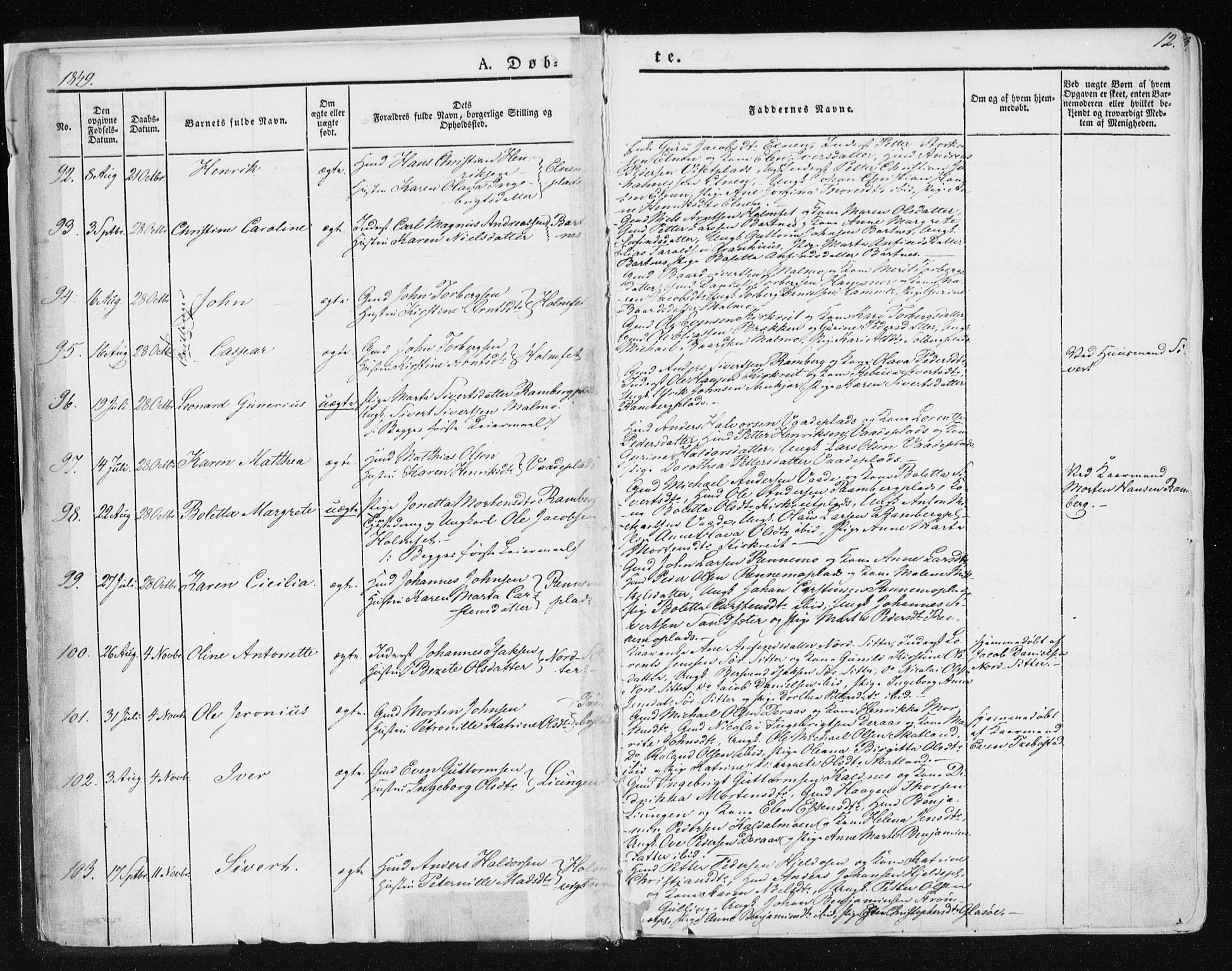 Ministerialprotokoller, klokkerbøker og fødselsregistre - Nord-Trøndelag, SAT/A-1458/741/L0393: Parish register (official) no. 741A07, 1849-1863, p. 12