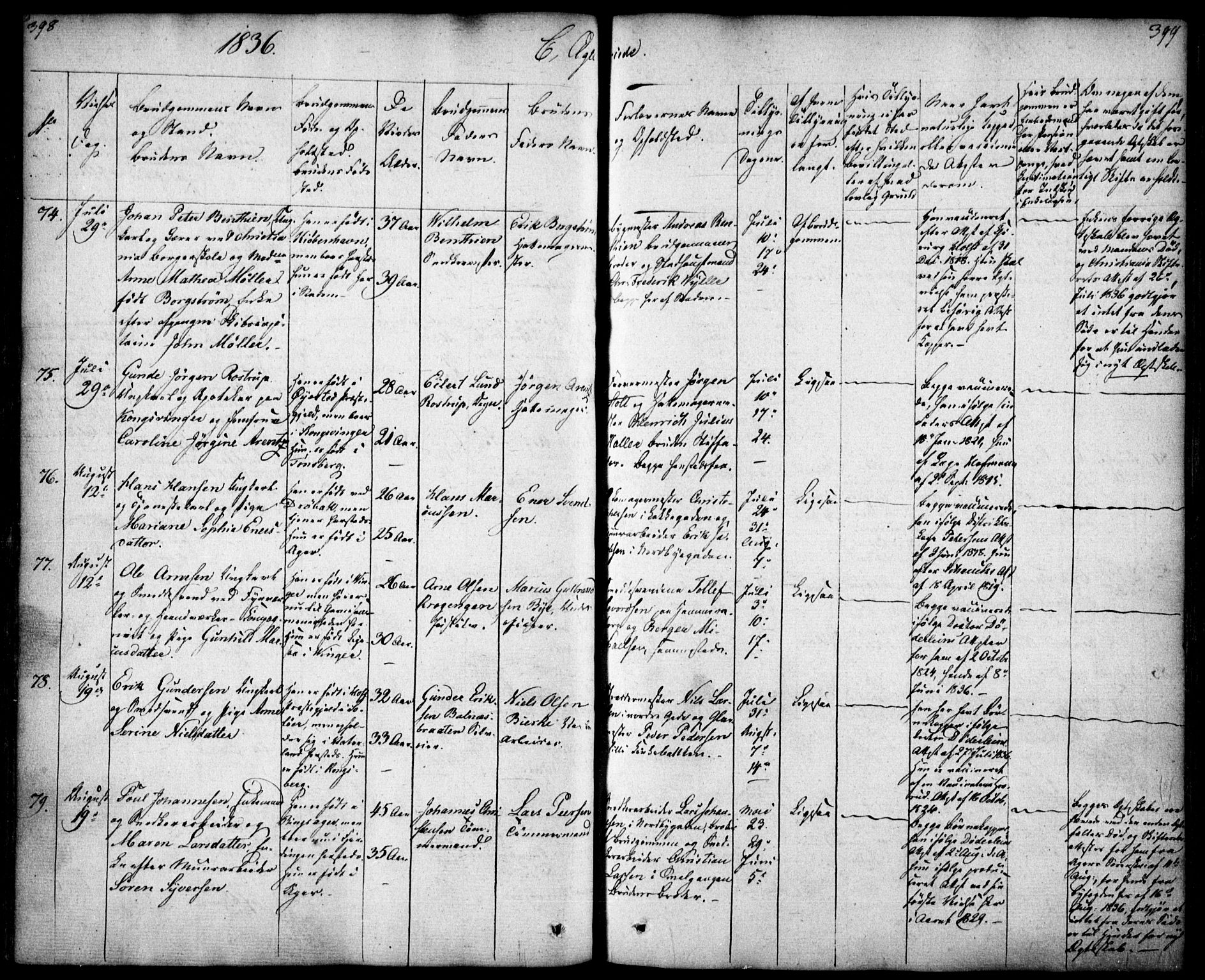 Oslo domkirke Kirkebøker, SAO/A-10752/F/Fa/L0019: Parish register (official) no. 19, 1828-1847, p. 398-399