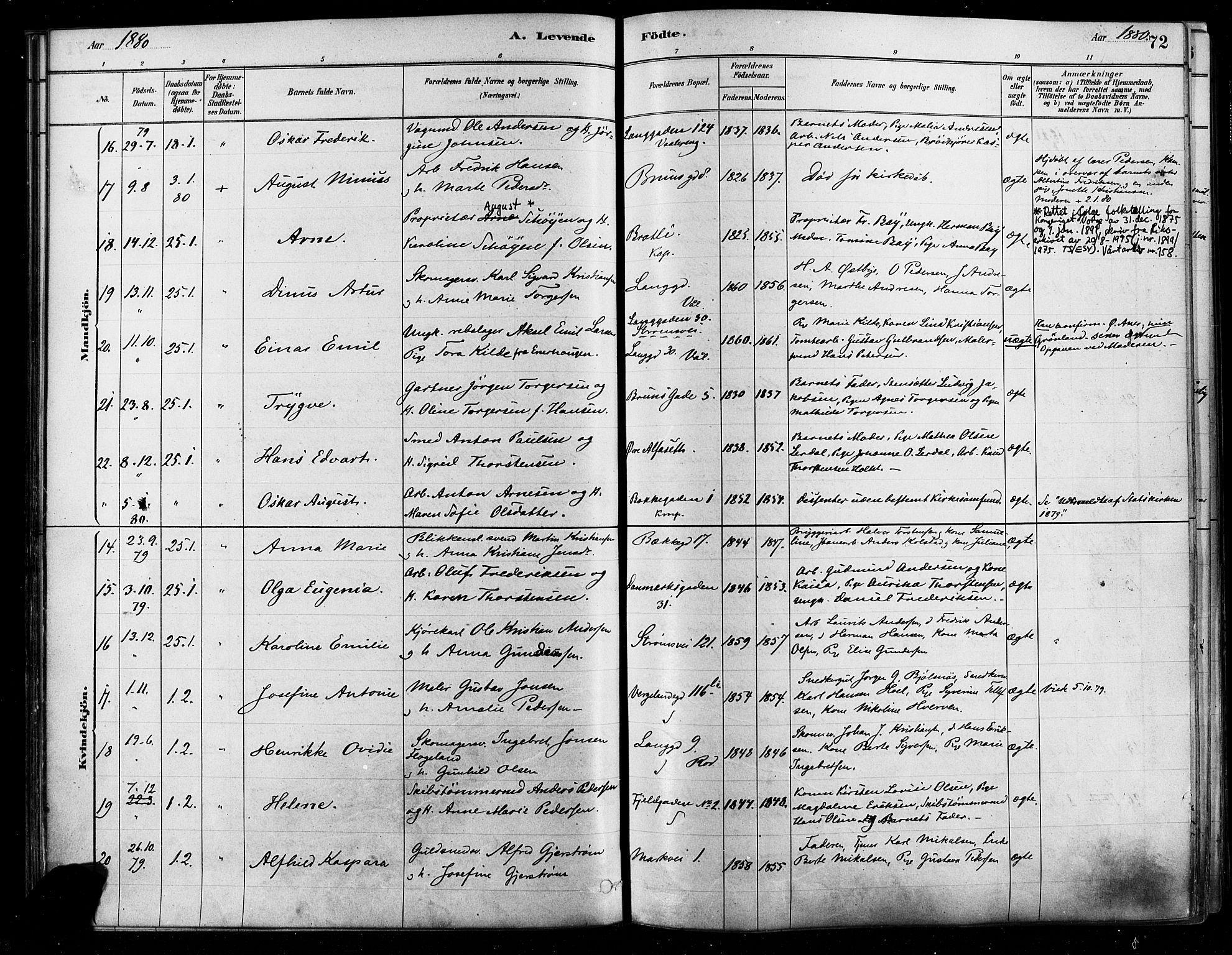 Østre Aker prestekontor Kirkebøker, AV/SAO-A-10840/F/Fa/L0006: Parish register (official) no. I 5, 1879-1882, p. 72