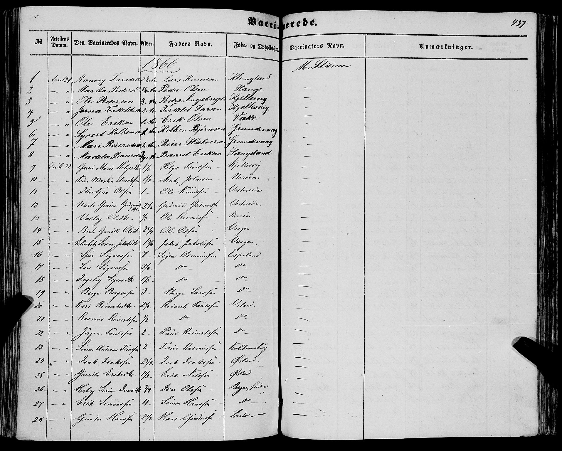 Fjelberg sokneprestembete, SAB/A-75201/H/Haa: Parish register (official) no. A 7, 1851-1867, p. 437