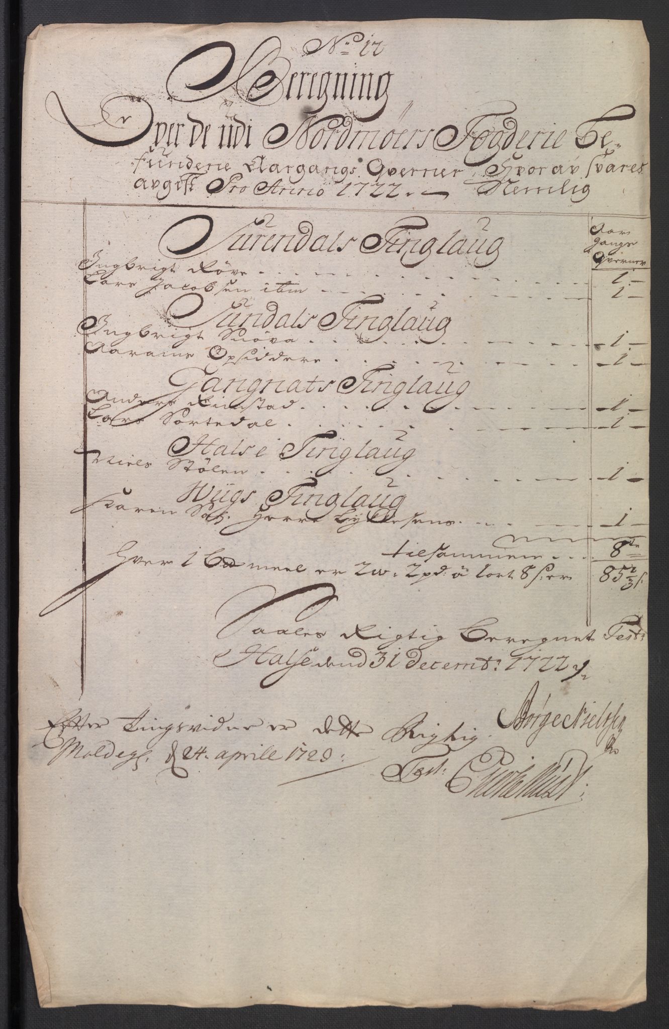 Rentekammeret inntil 1814, Reviderte regnskaper, Fogderegnskap, AV/RA-EA-4092/R56/L3755: Fogderegnskap Nordmøre, 1722, p. 152