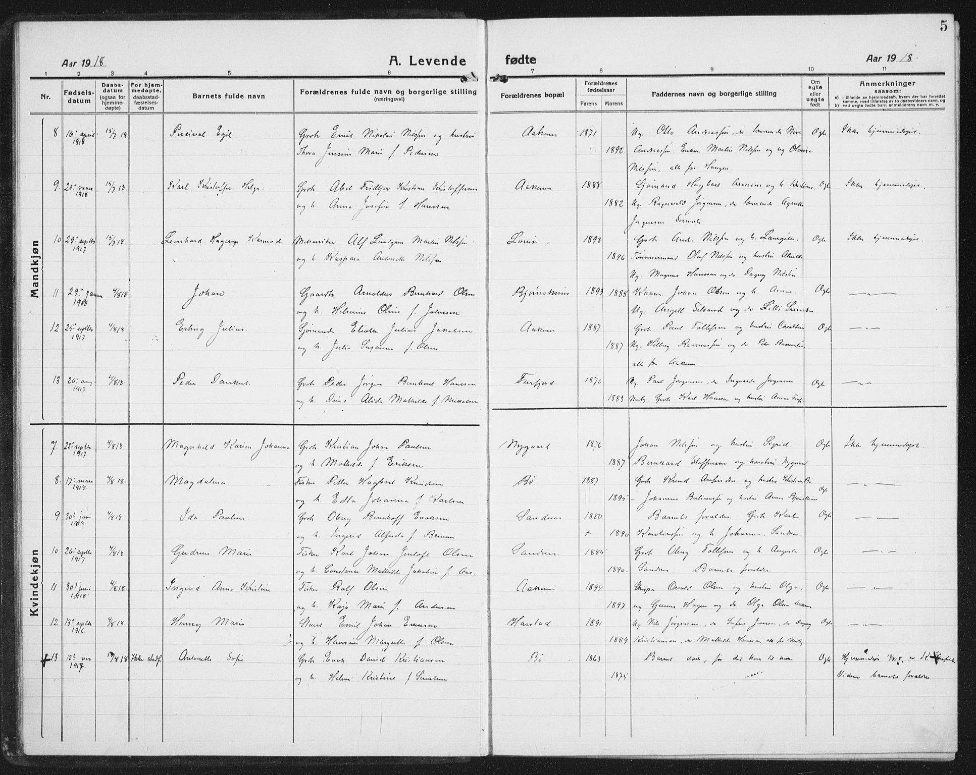 Ministerialprotokoller, klokkerbøker og fødselsregistre - Nordland, AV/SAT-A-1459/898/L1428: Parish register (copy) no. 898C03, 1918-1938, p. 5