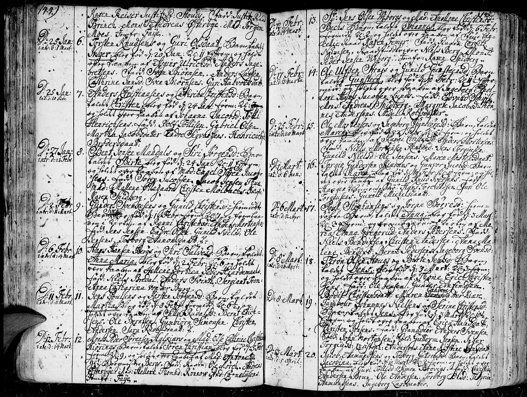 Kristiansand domprosti, SAK/1112-0006/F/Fa/L0001: Parish register (official) no. A 1, 1734-1793, p. 144-145