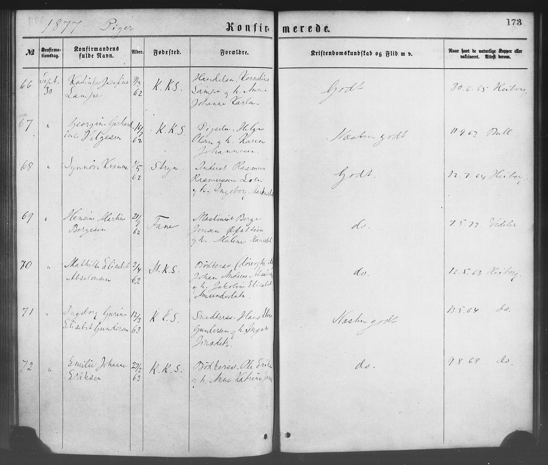 Korskirken sokneprestembete, AV/SAB-A-76101/H/Haa/L0028: Parish register (official) no. C 4, 1868-1879, p. 173