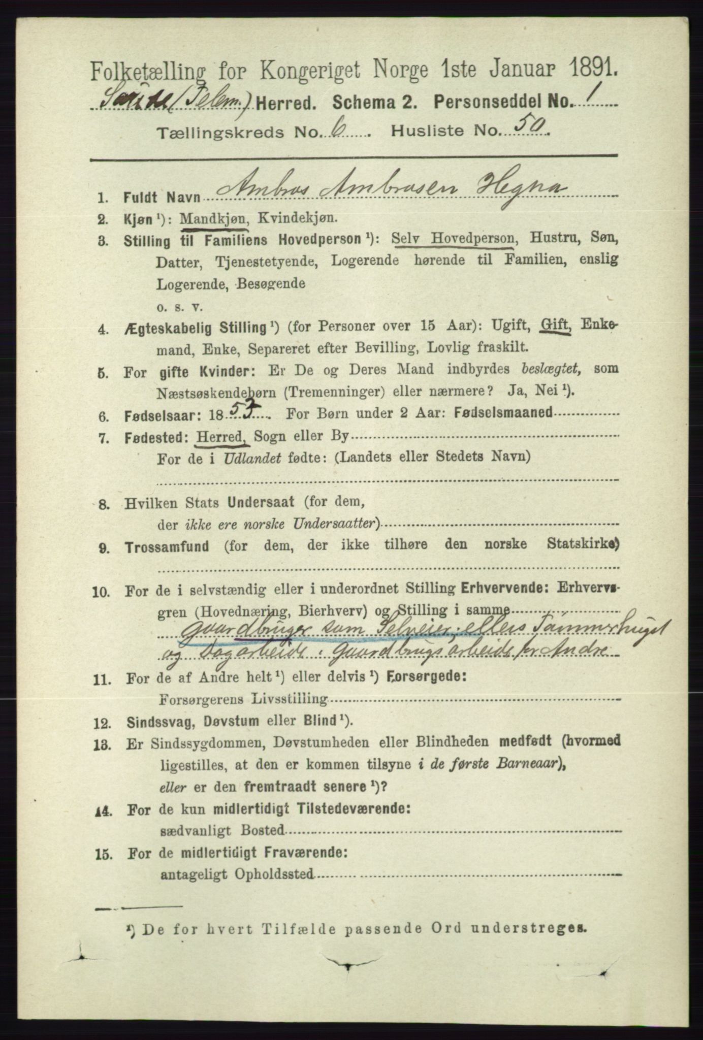 RA, 1891 census for 0822 Sauherad, 1891, p. 1965