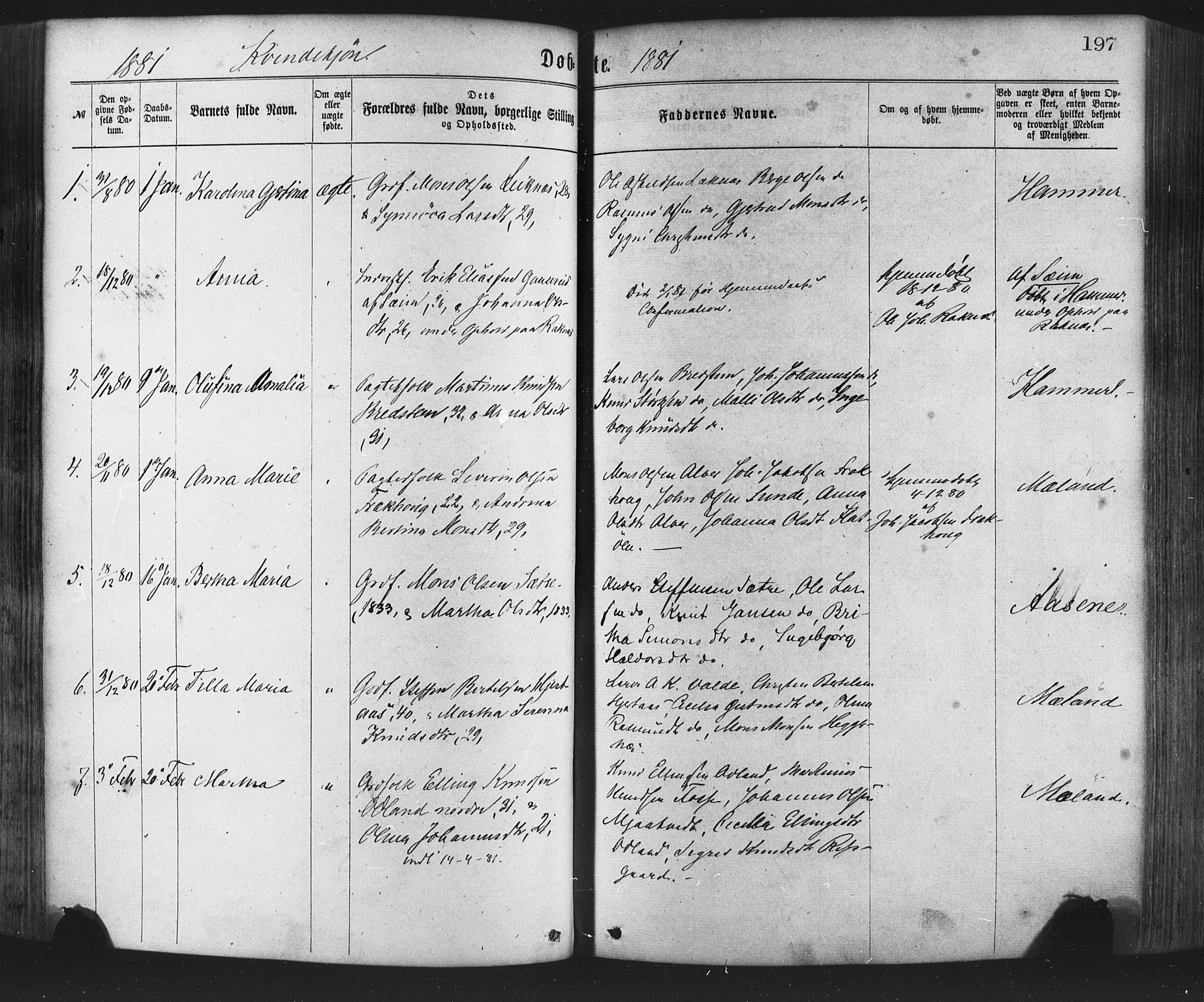 Hamre sokneprestembete, AV/SAB-A-75501/H/Ha/Haa/Haaa/L0015: Parish register (official) no. A 15, 1870-1881, p. 197