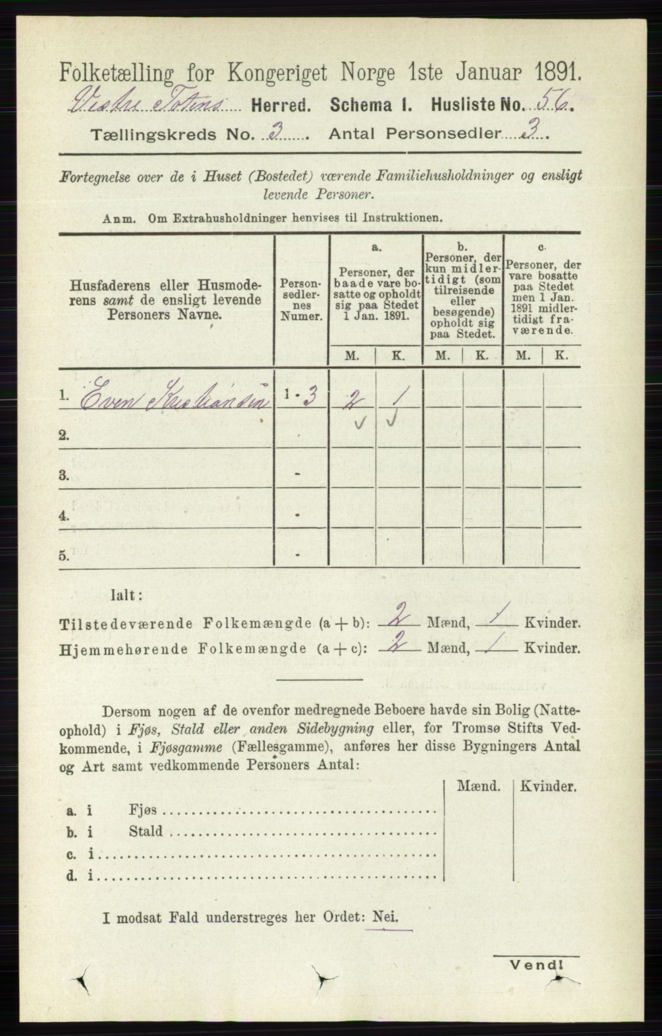 RA, 1891 census for 0529 Vestre Toten, 1891, p. 1920
