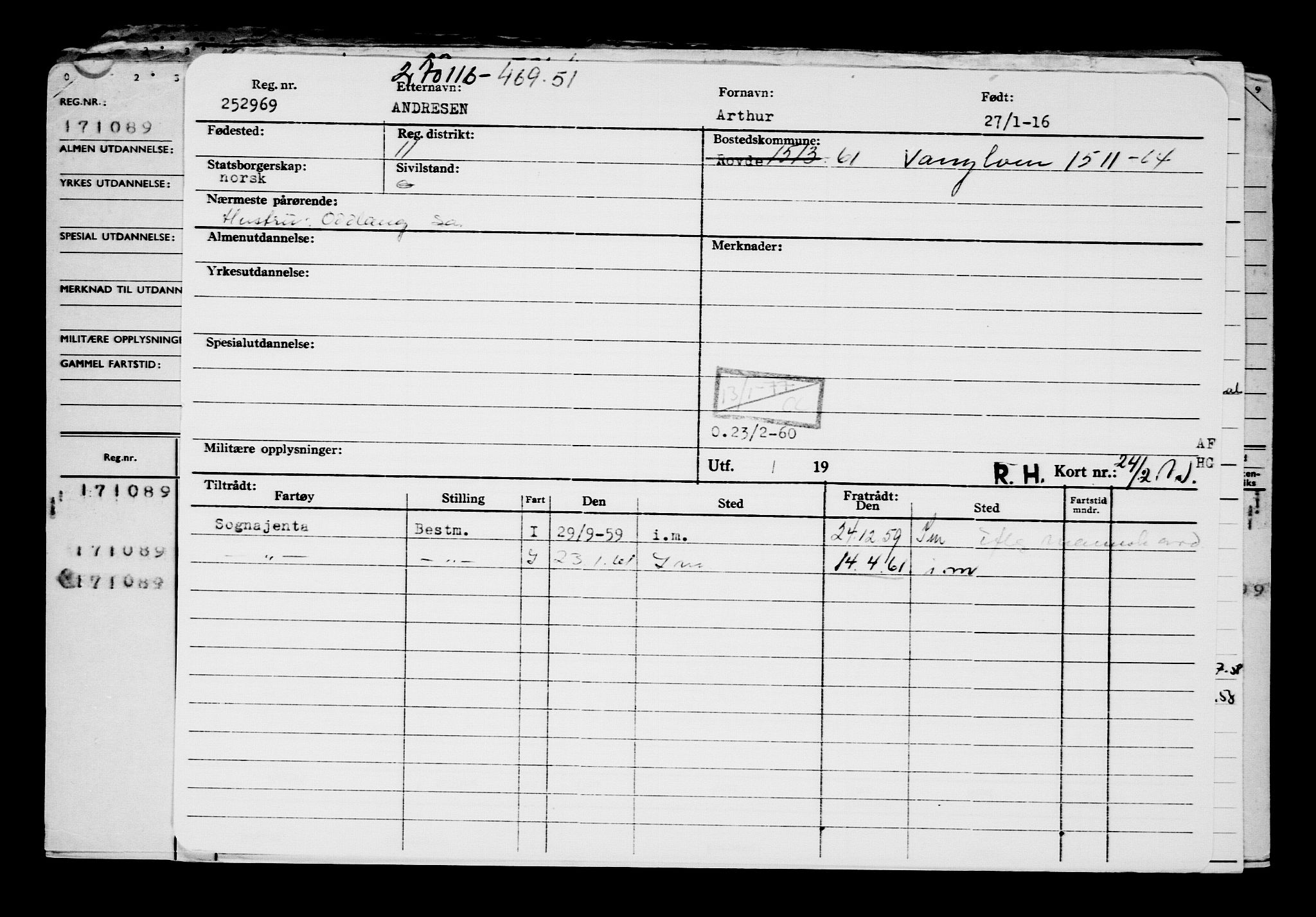 Direktoratet for sjømenn, AV/RA-S-3545/G/Gb/L0136: Hovedkort, 1916, p. 287