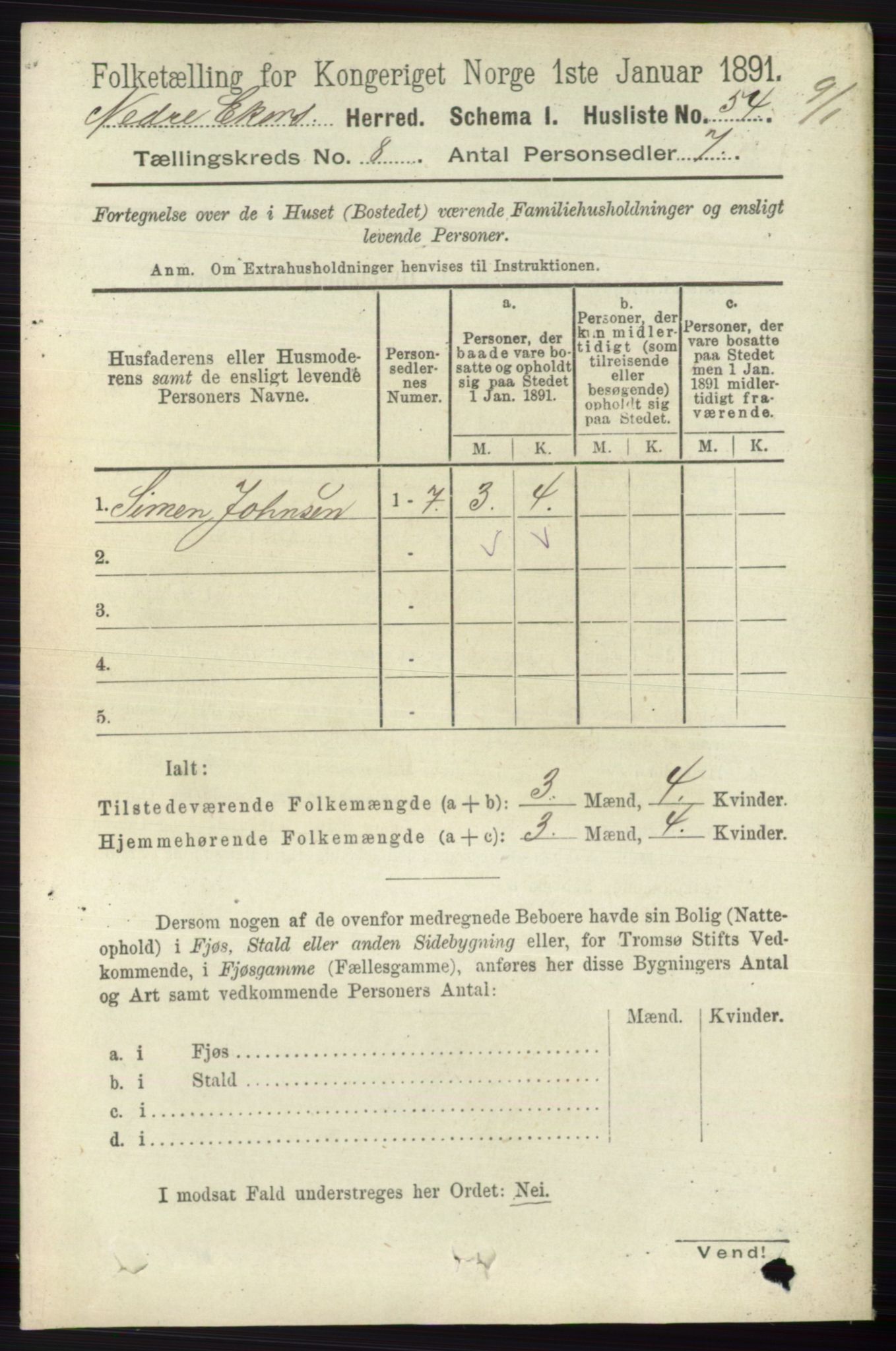 RA, 1891 census for 0625 Nedre Eiker, 1891, p. 3950