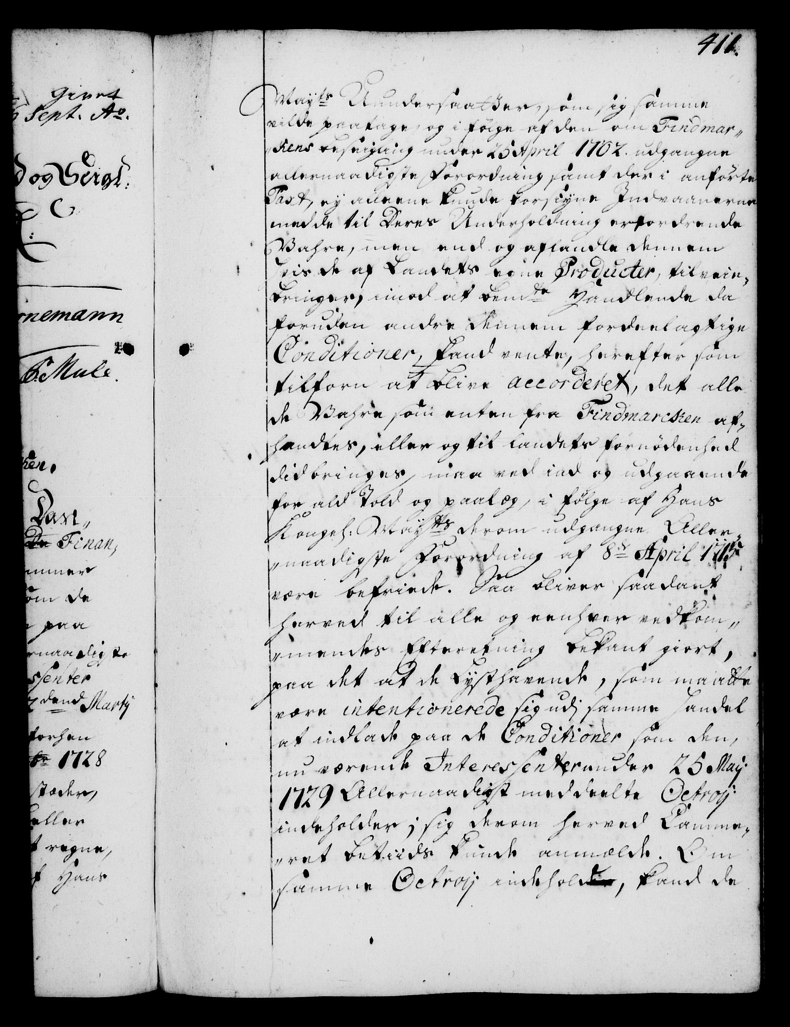 Rentekammeret, Kammerkanselliet, AV/RA-EA-3111/G/Gg/Gga/L0004: Norsk ekspedisjonsprotokoll med register (merket RK 53.4), 1734-1741, p. 411