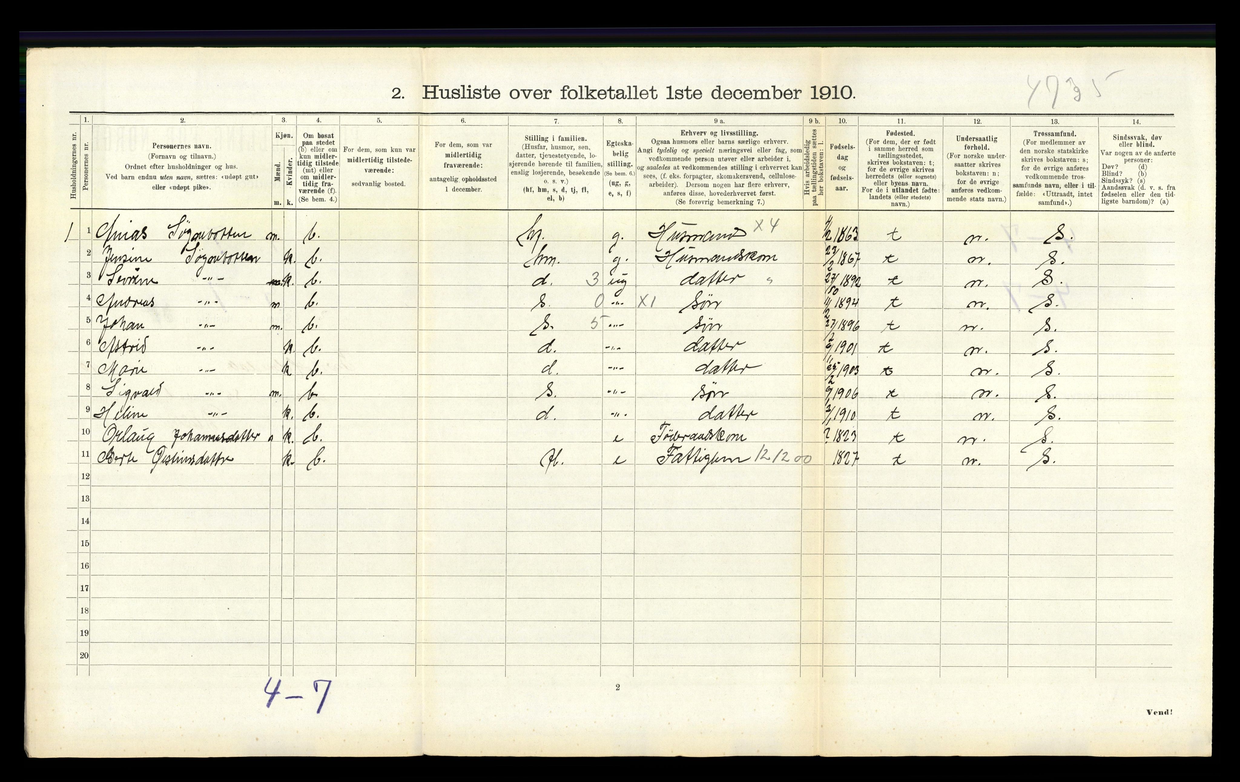 RA, 1910 census for Indre Holmedal, 1910, p. 815