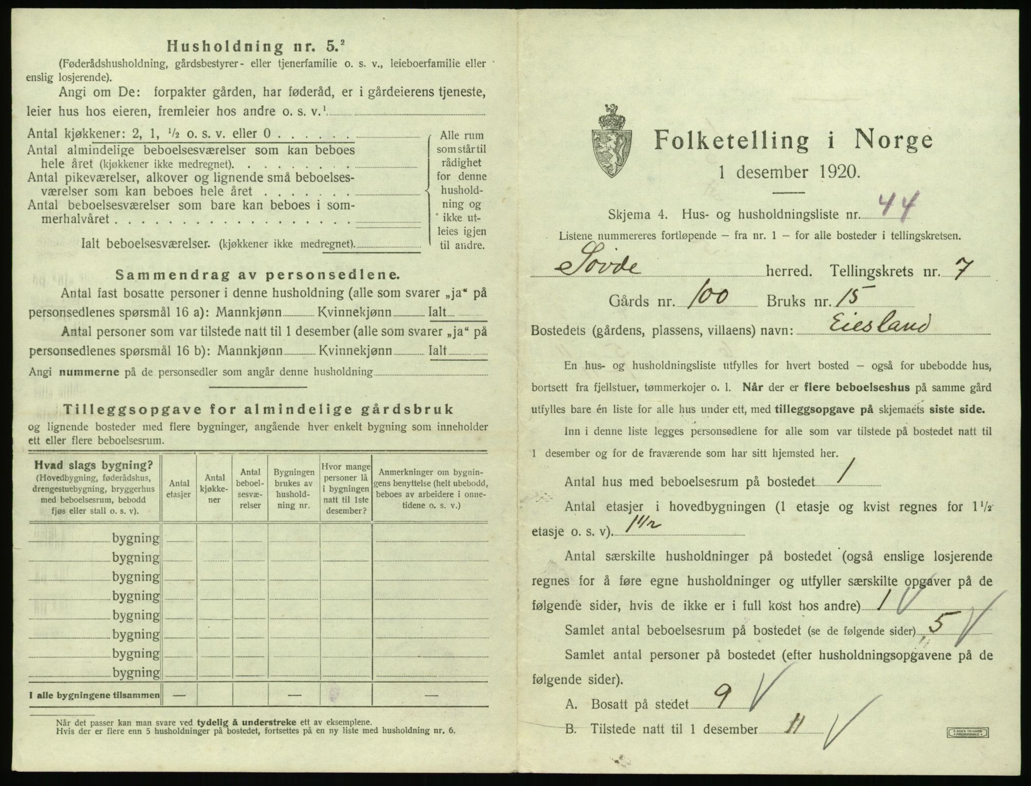 SAT, 1920 census for Syvde, 1920, p. 416