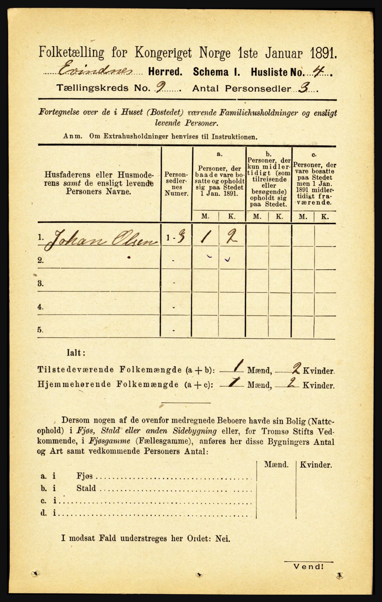 RA, 1891 census for 1853 Evenes, 1891, p. 2763