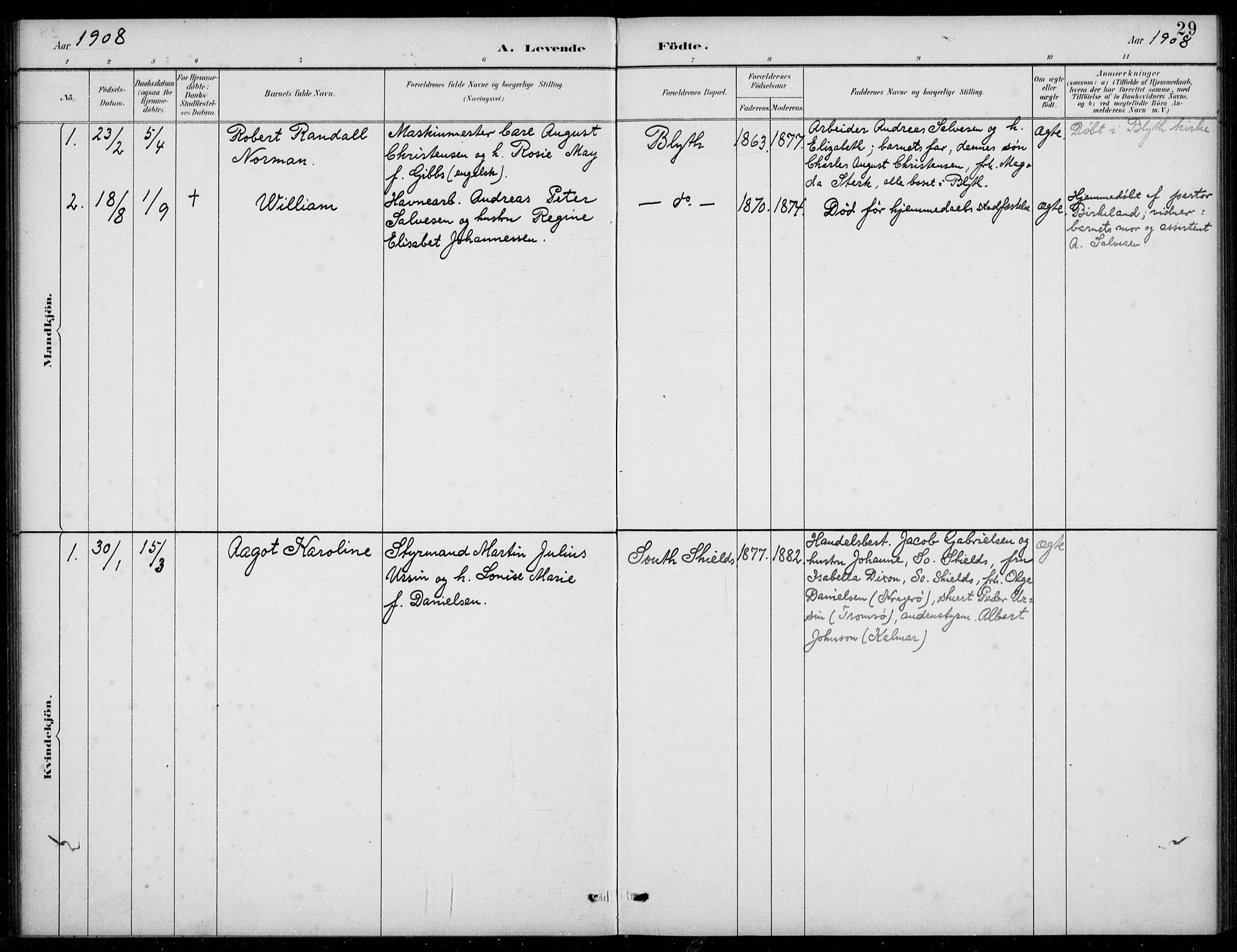 Den norske sjømannsmisjon i utlandet/Tyne-havnene (North Shields og New Castle), SAB/SAB/PA-0101/H/Ha/L0002: Parish register (official) no. A 2, 1883-1938, p. 29