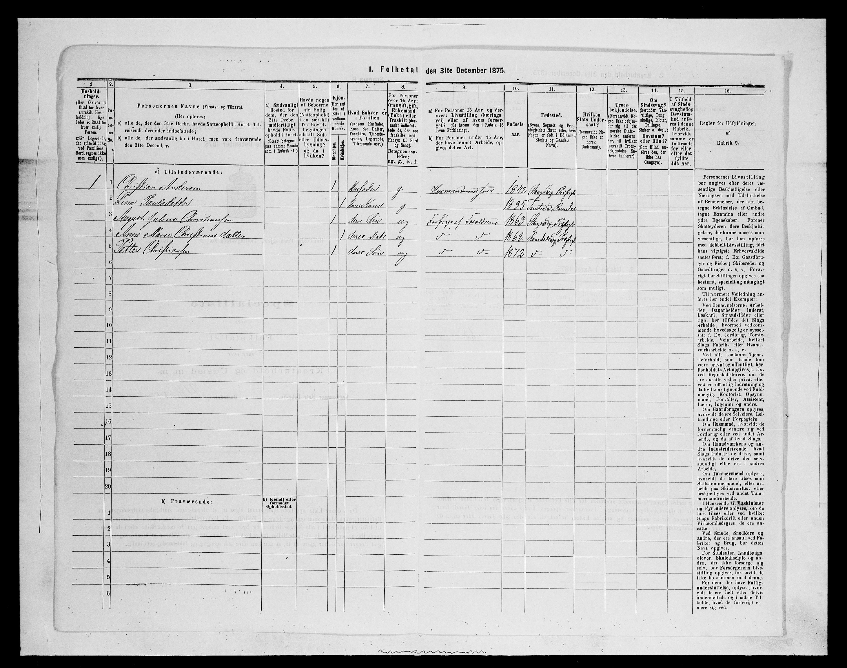 SAH, 1875 census for 0416P Romedal, 1875, p. 1043