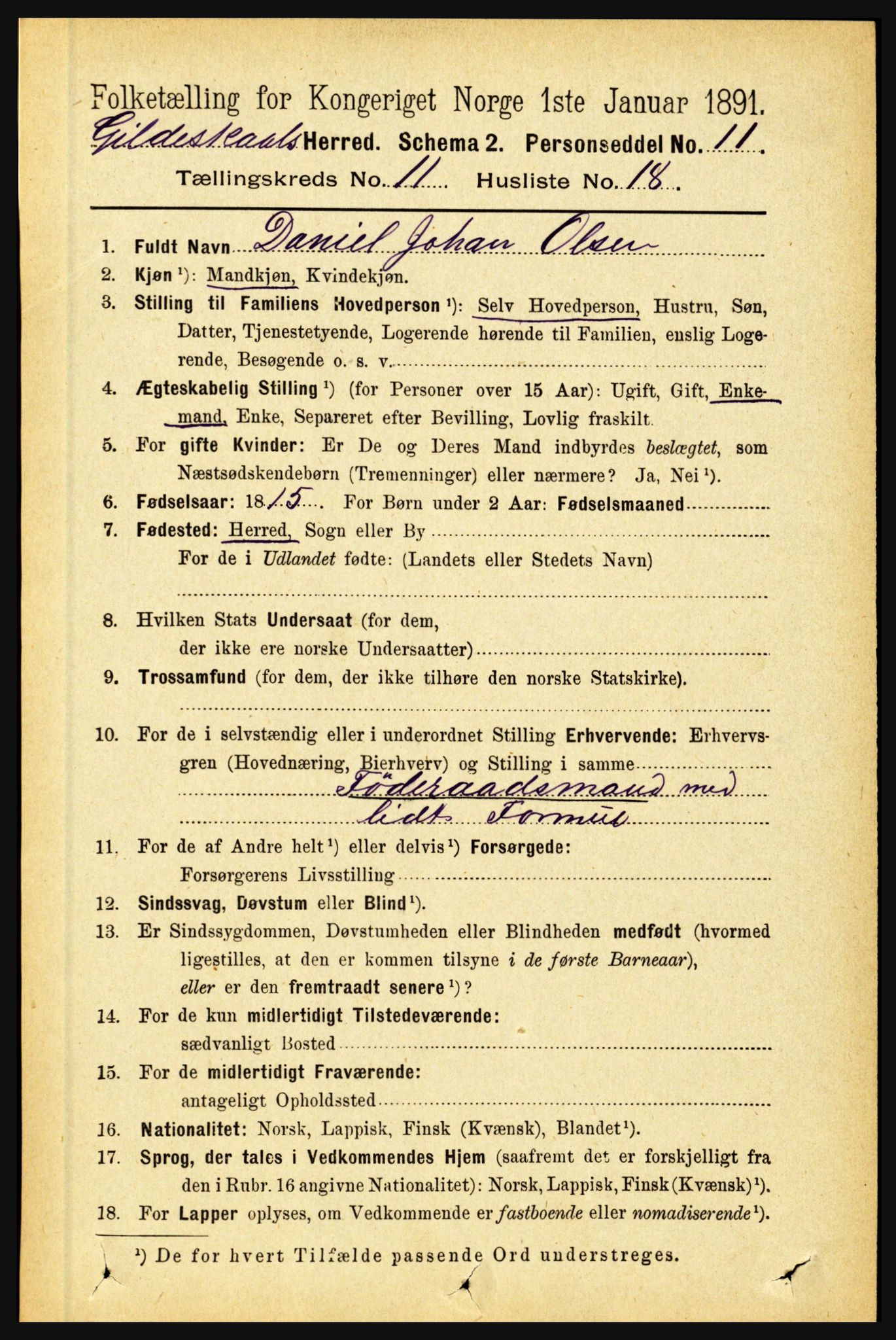 RA, 1891 census for 1838 Gildeskål, 1891, p. 3328