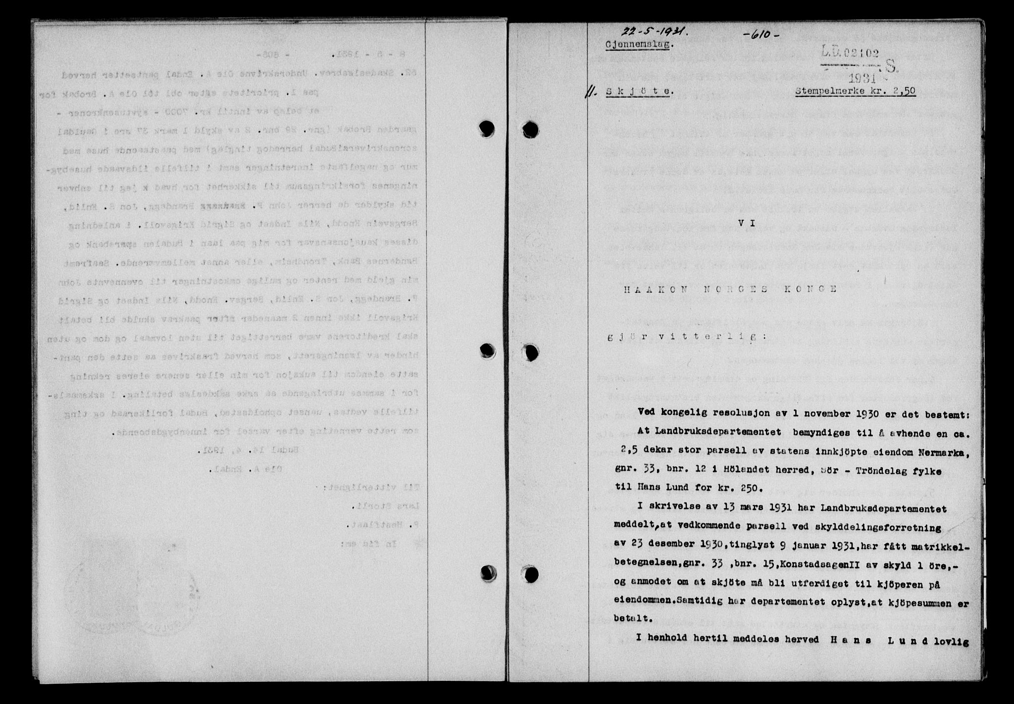 Gauldal sorenskriveri, AV/SAT-A-0014/1/2/2C/L0041: Mortgage book no. 42-43, 1930-1931, Deed date: 22.05.1931