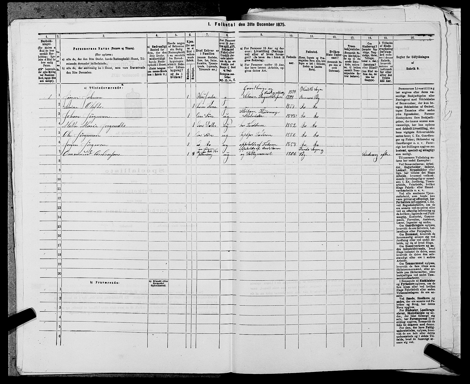 SAST, 1875 census for 1142P Rennesøy, 1875, p. 424