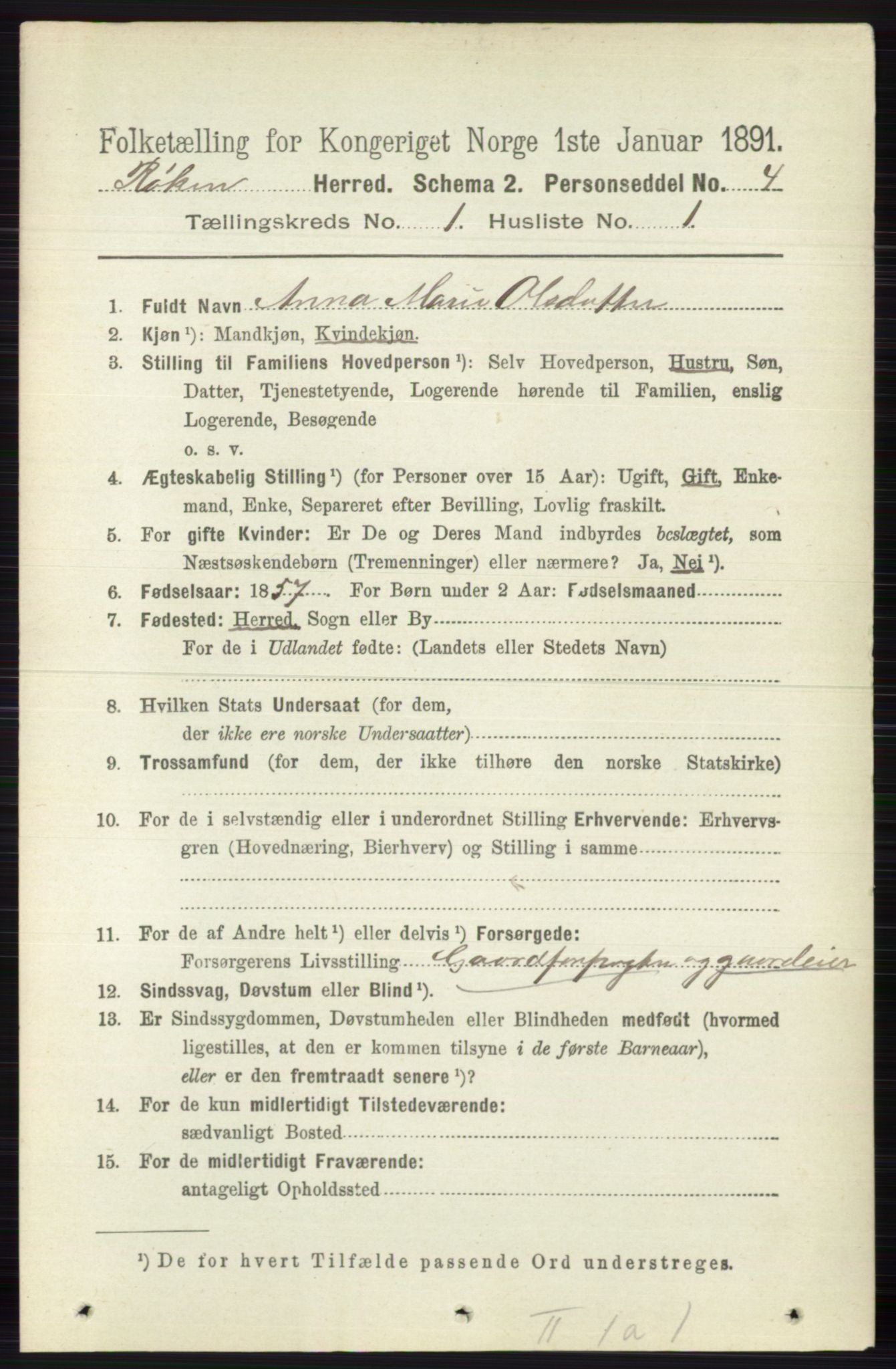 RA, 1891 census for 0627 Røyken, 1891, p. 87