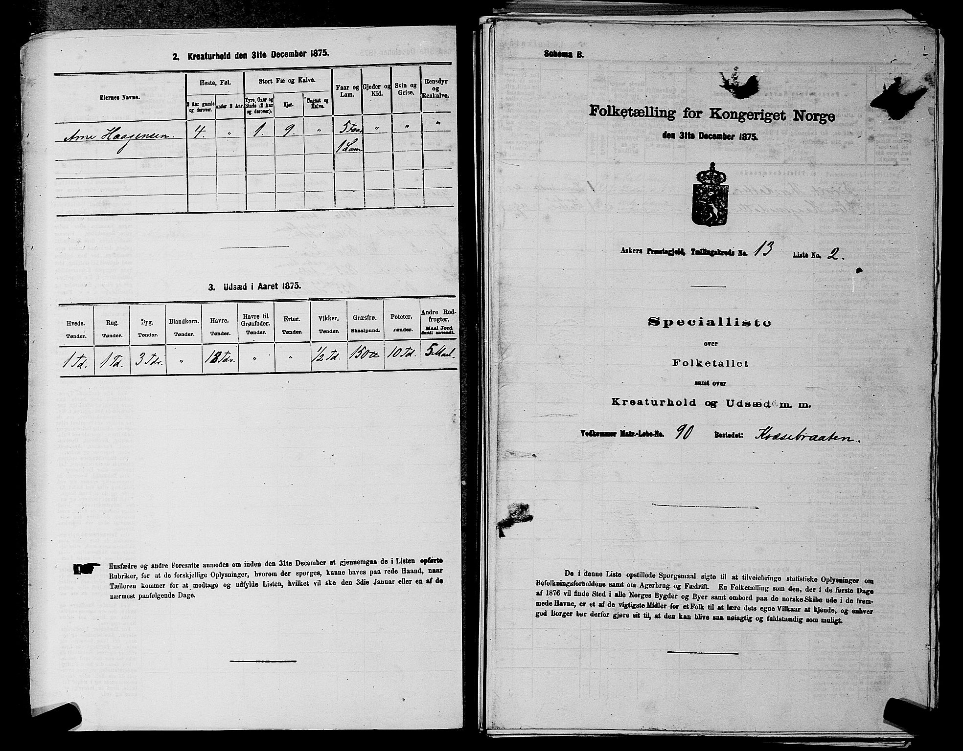 RA, 1875 census for 0220P Asker, 1875, p. 2265