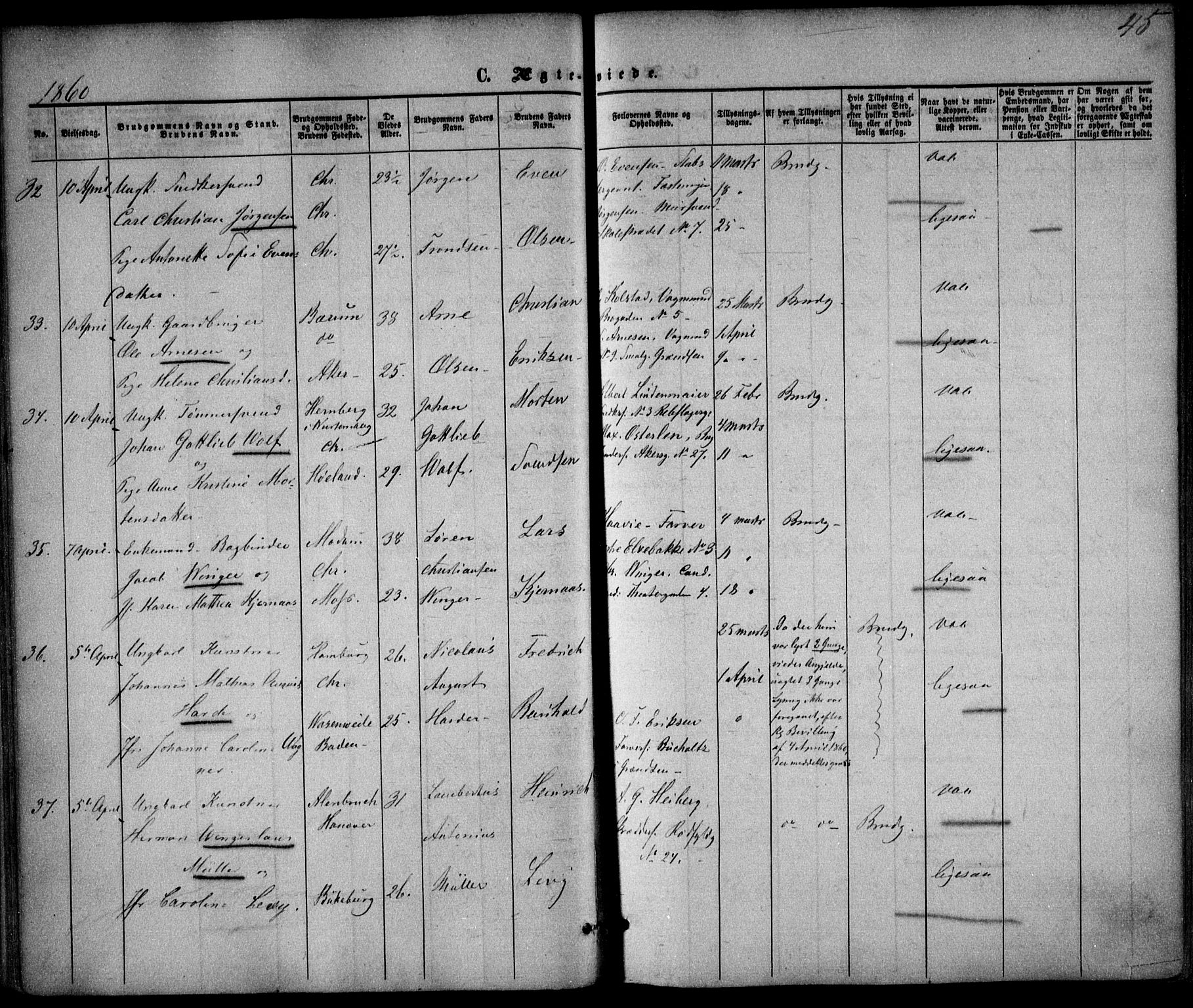 Trefoldighet prestekontor Kirkebøker, AV/SAO-A-10882/F/Fc/L0001: Parish register (official) no. III 1, 1858-1874, p. 45