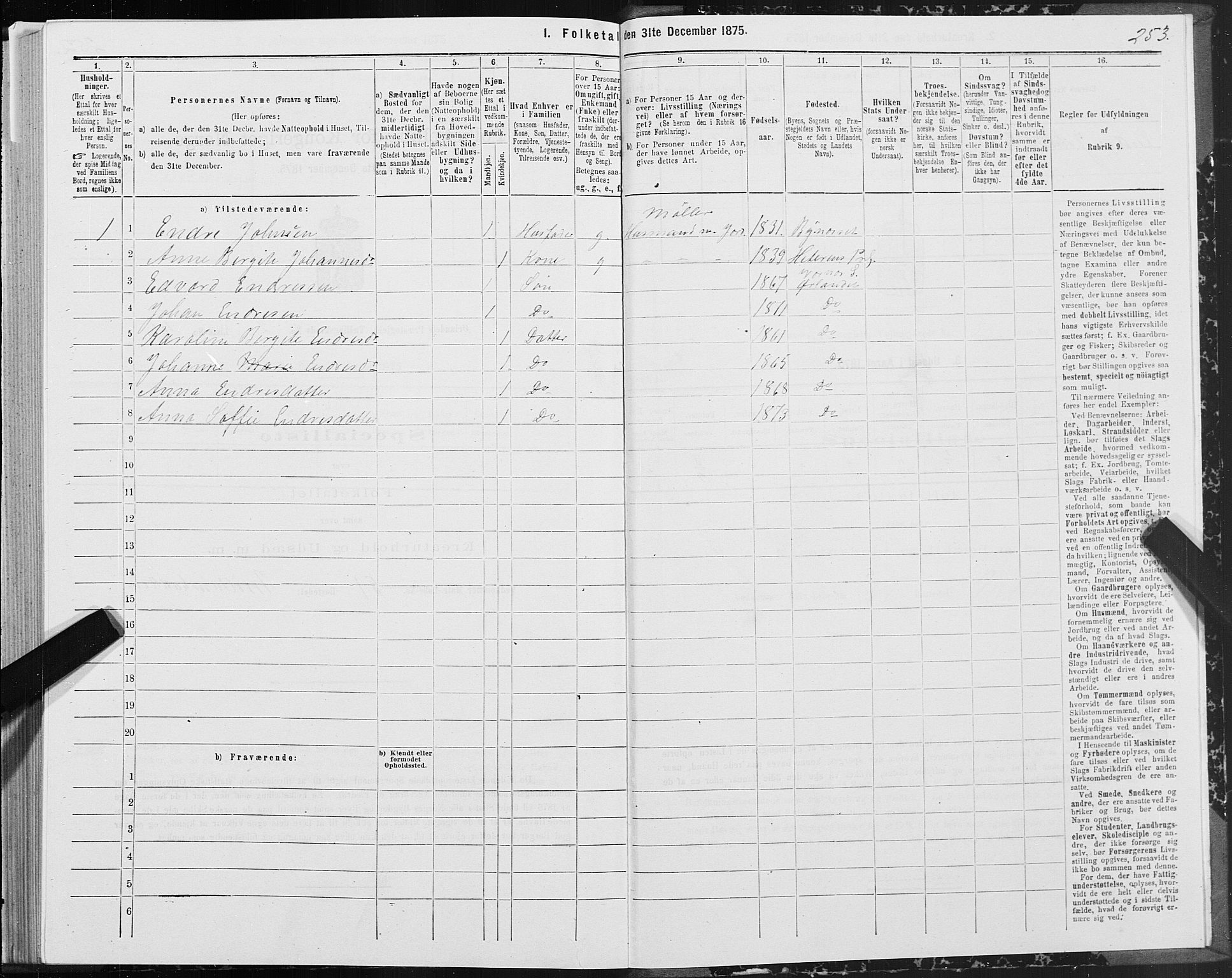 SAT, 1875 census for 1621P Ørland, 1875, p. 1253