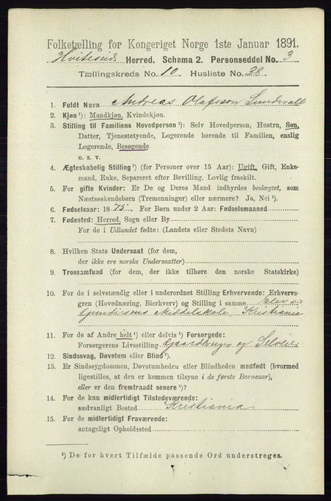 RA, 1891 census for 0829 Kviteseid, 1891, p. 2486