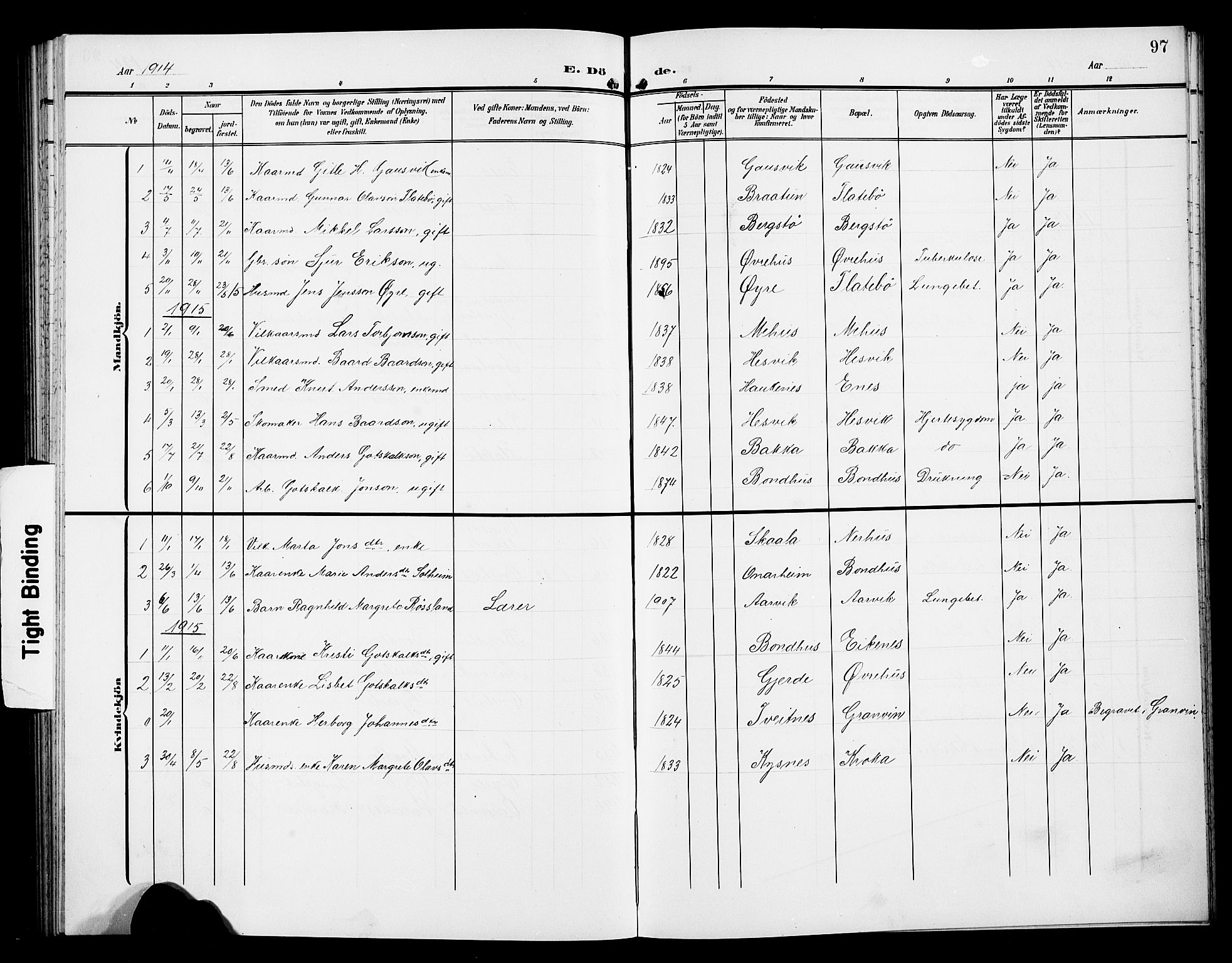 Kvinnherad sokneprestembete, SAB/A-76401/H/Hab: Parish register (copy) no. D 2, 1906-1926, p. 97