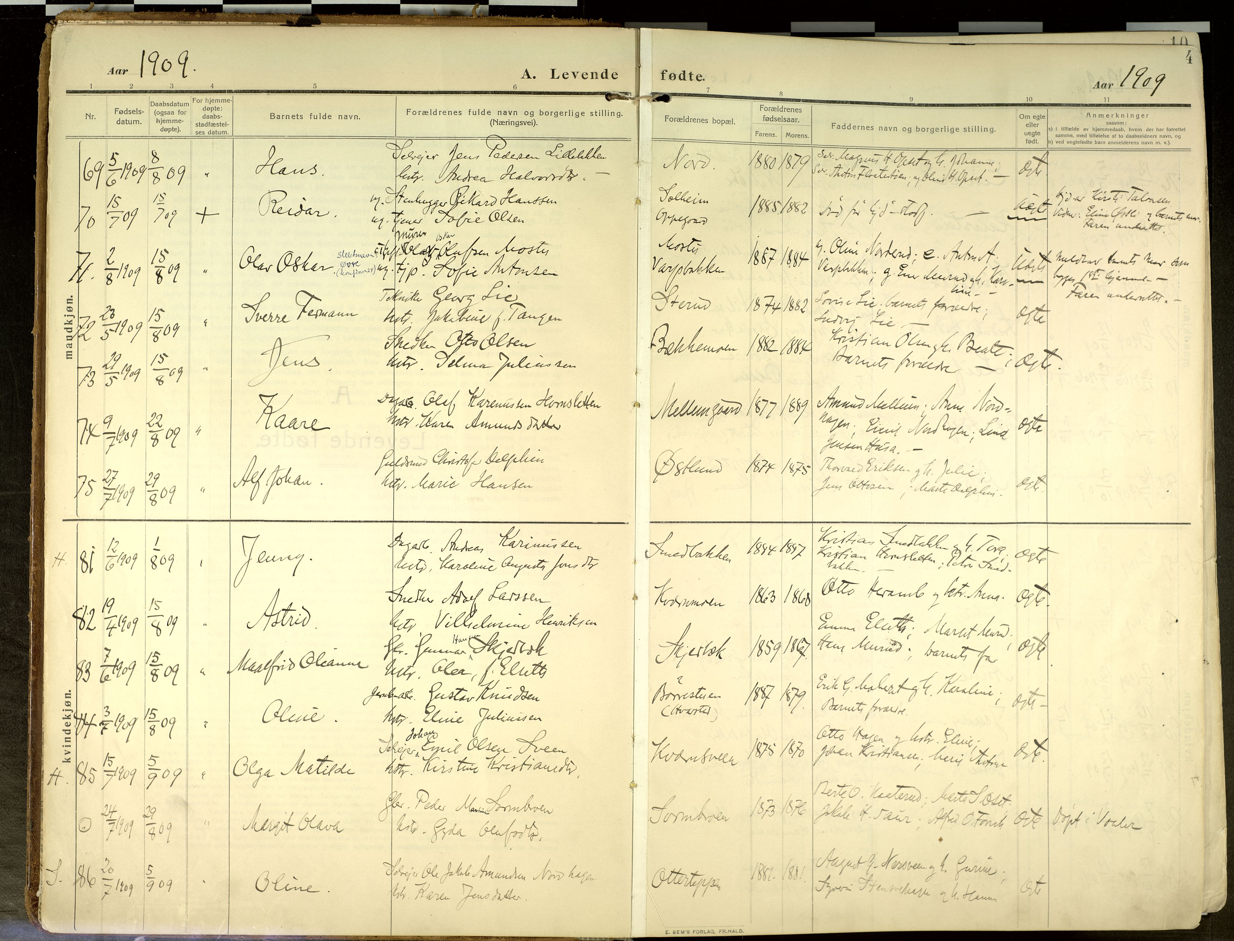 Elverum prestekontor, AV/SAH-PREST-044/H/Ha/Haa/L0020: Parish register (official) no. 20, 1909-1921, p. 4