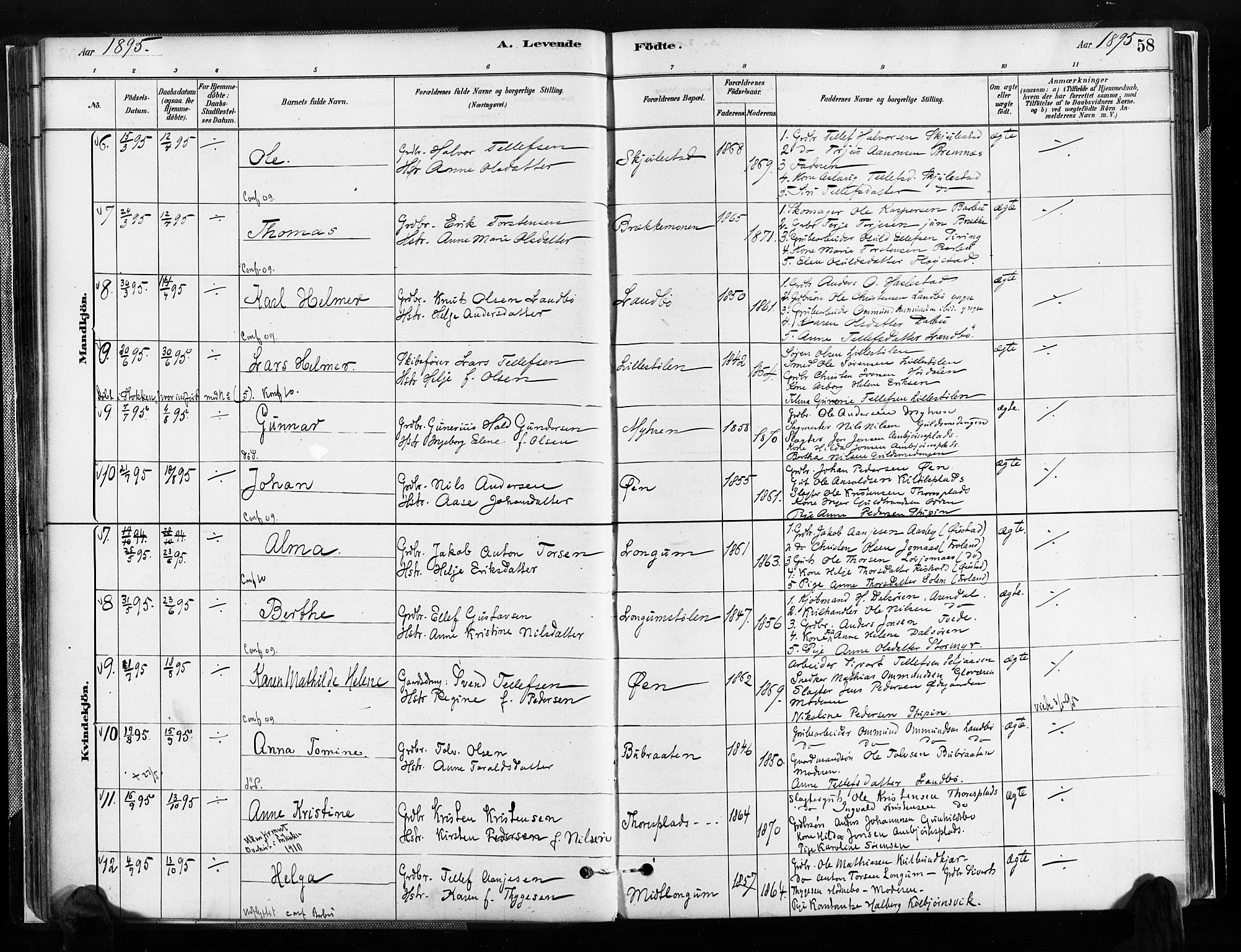 Austre Moland sokneprestkontor, AV/SAK-1111-0001/F/Fa/Faa/L0010: Parish register (official) no. A 10, 1880-1904, p. 58