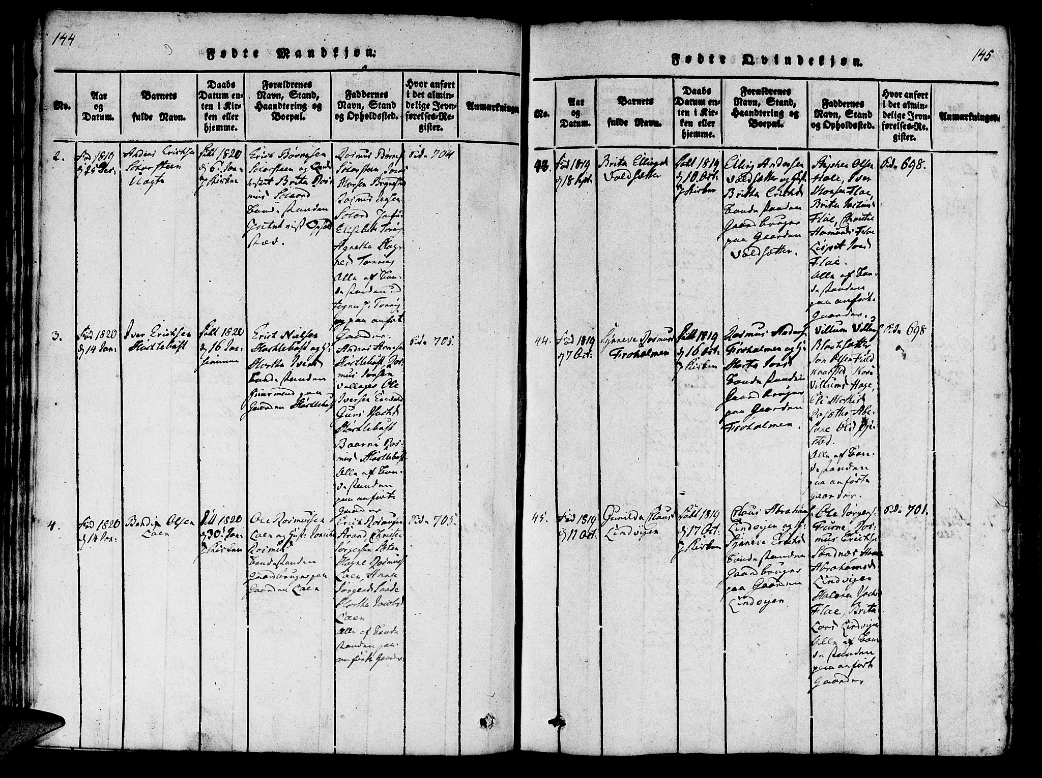 Innvik sokneprestembete, AV/SAB-A-80501: Parish register (official) no. A 2, 1816-1821, p. 144-145