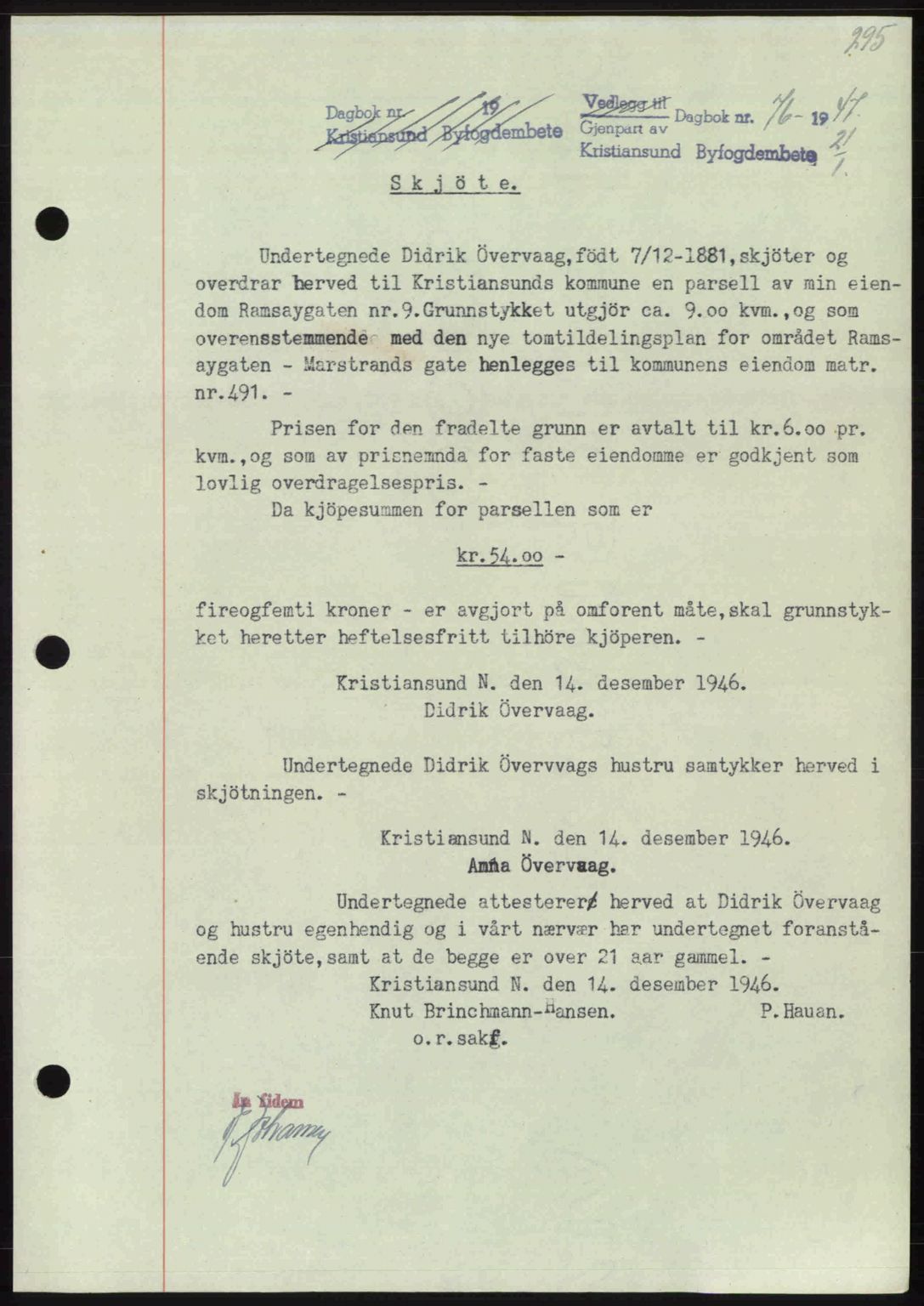 Kristiansund byfogd, AV/SAT-A-4587/A/27: Mortgage book no. 39b, 1946-1947, Diary no: : 76/1947