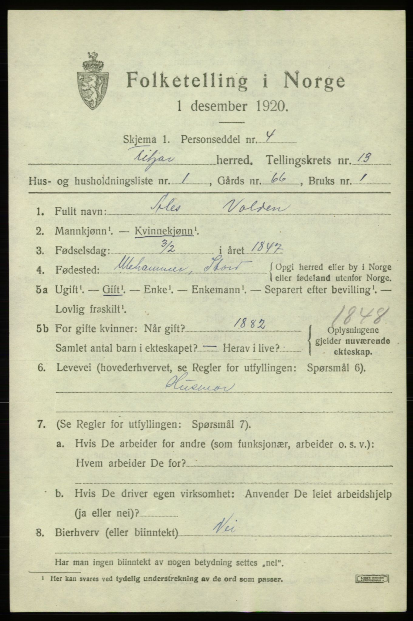 SAB, 1920 census for Fitjar, 1920, p. 5080