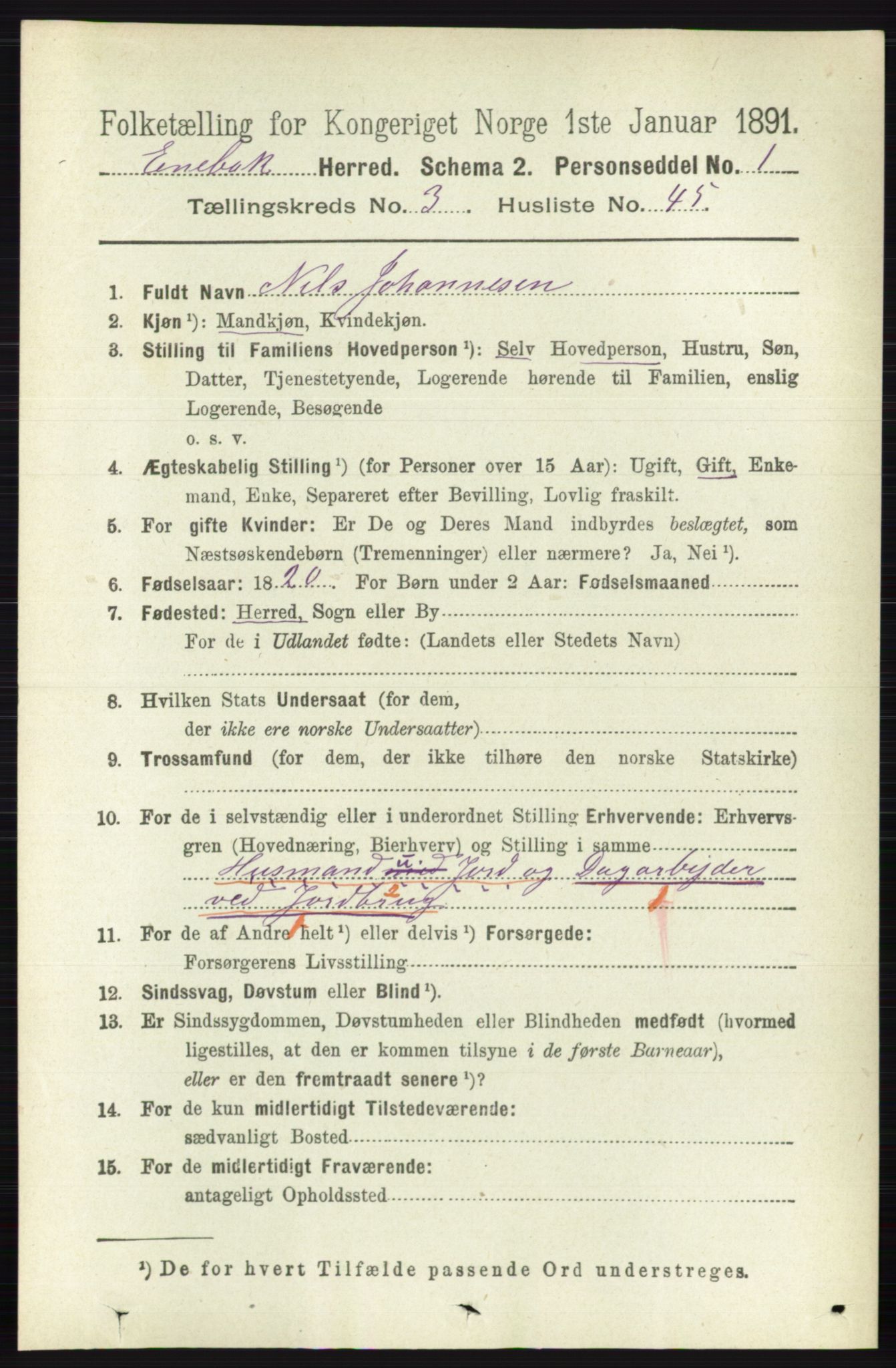 RA, 1891 census for 0229 Enebakk, 1891, p. 1403