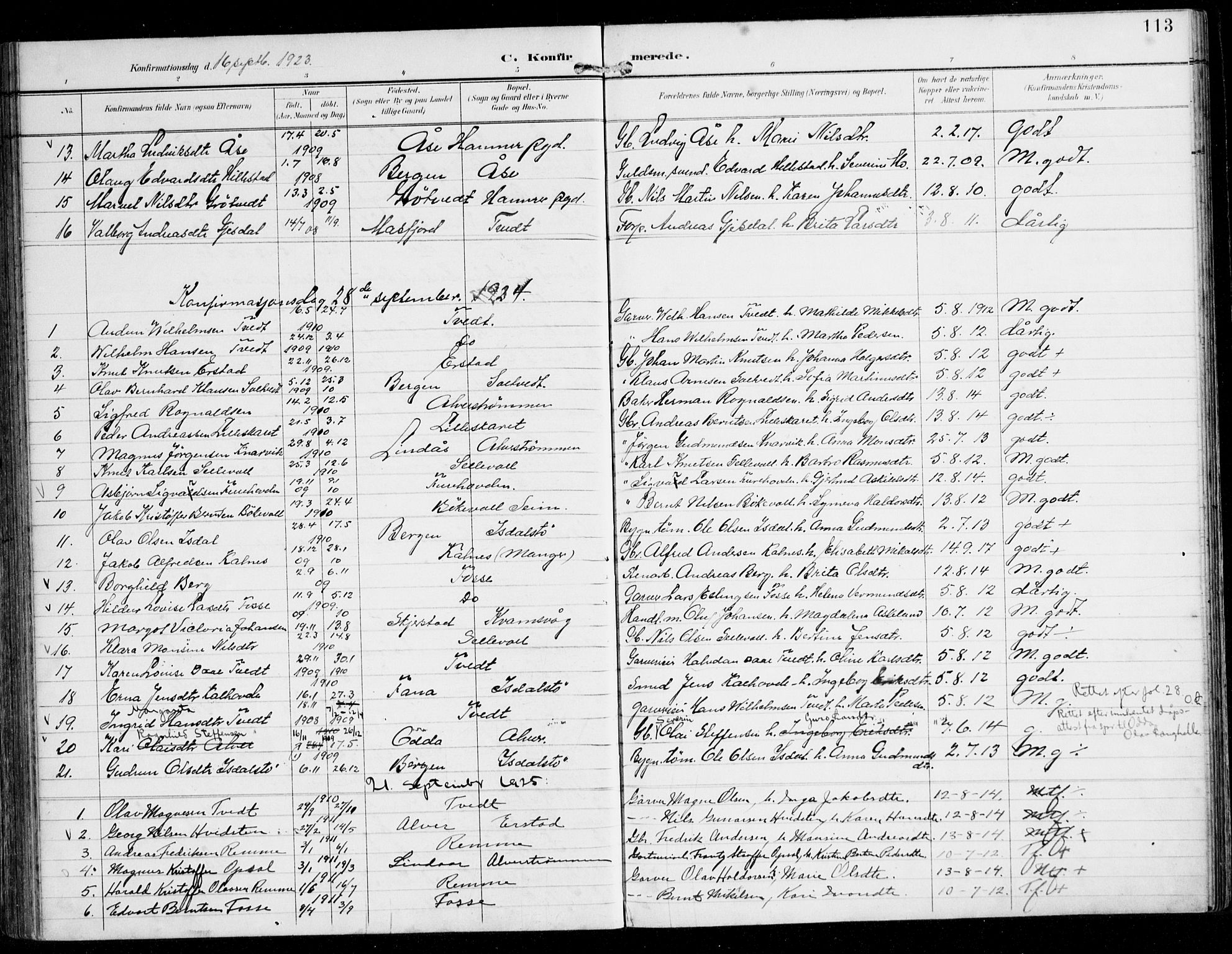 Alversund Sokneprestembete, AV/SAB-A-73901/H/Ha/Haa/Haaa/L0003: Parish register (official) no. A 3, 1897-1926, p. 113