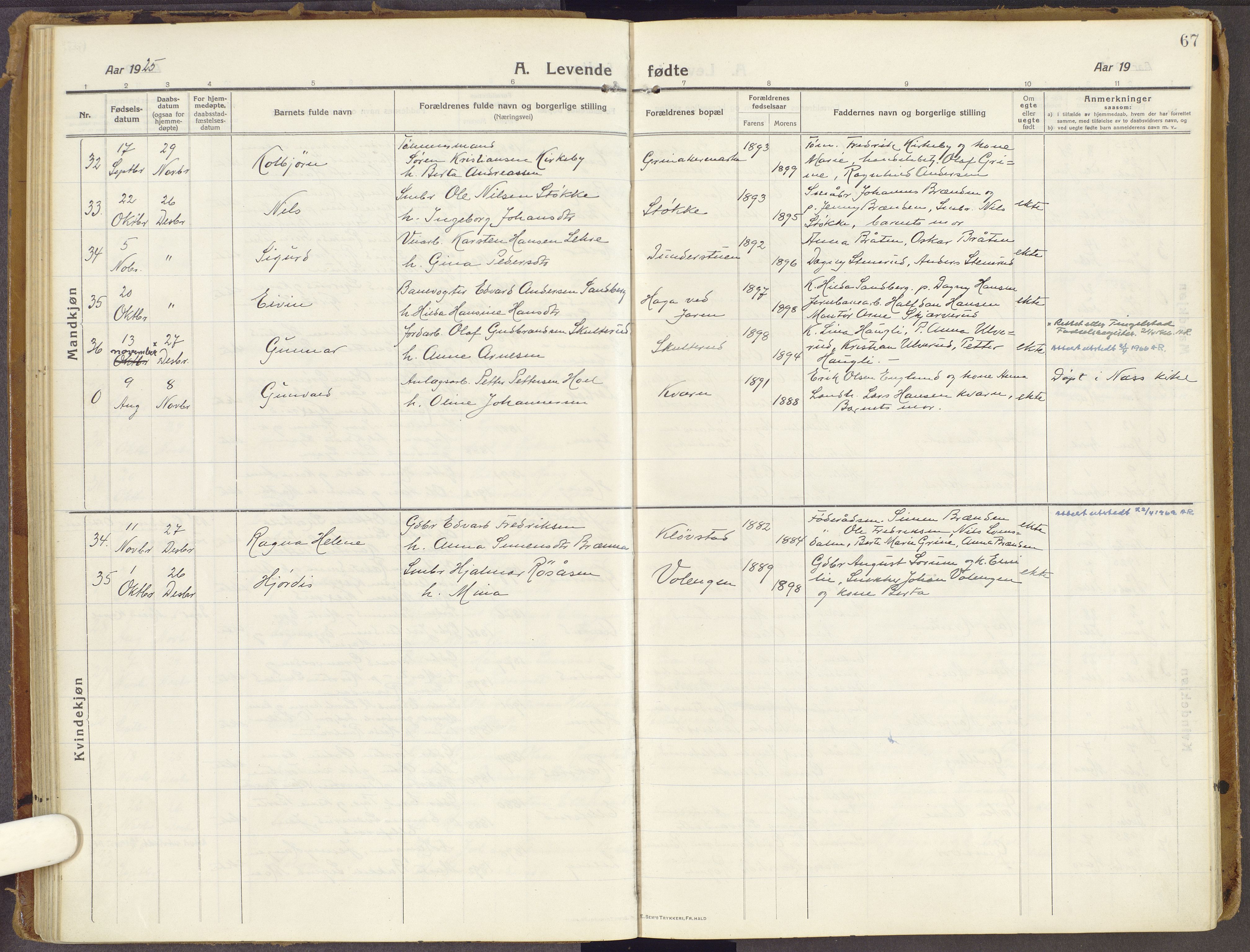 Brandbu prestekontor, SAH/PREST-114/H/Ha/Haa/L0003: Parish register (official) no. 3, 1914-1928, p. 67