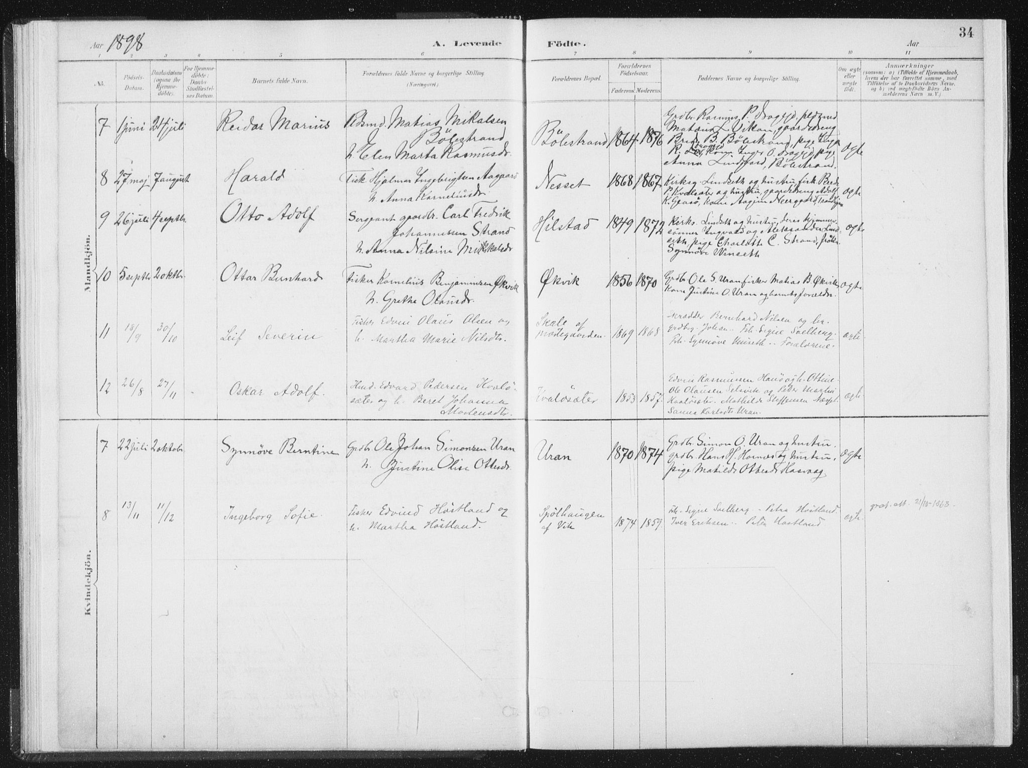 Ministerialprotokoller, klokkerbøker og fødselsregistre - Nord-Trøndelag, SAT/A-1458/771/L0597: Parish register (official) no. 771A04, 1885-1910, p. 34