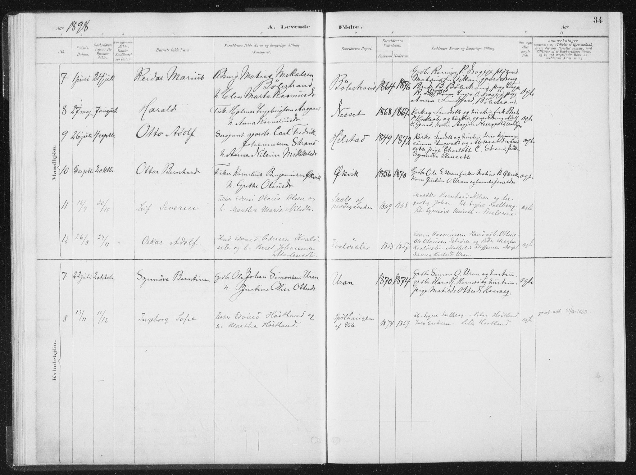 Ministerialprotokoller, klokkerbøker og fødselsregistre - Nord-Trøndelag, AV/SAT-A-1458/771/L0597: Parish register (official) no. 771A04, 1885-1910, p. 34