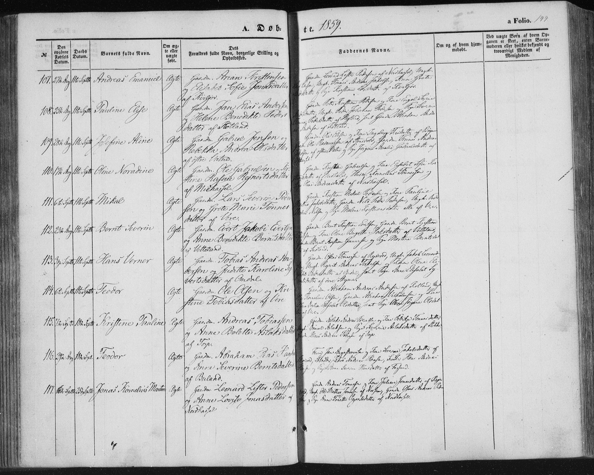 Lista sokneprestkontor, AV/SAK-1111-0027/F/Fa/L0010: Parish register (official) no. A 10, 1846-1861, p. 144