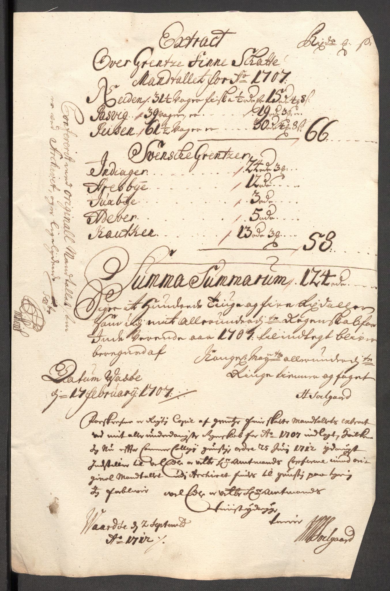 Rentekammeret inntil 1814, Reviderte regnskaper, Fogderegnskap, AV/RA-EA-4092/R69/L4854: Fogderegnskap Finnmark/Vardøhus, 1707-1708, p. 279