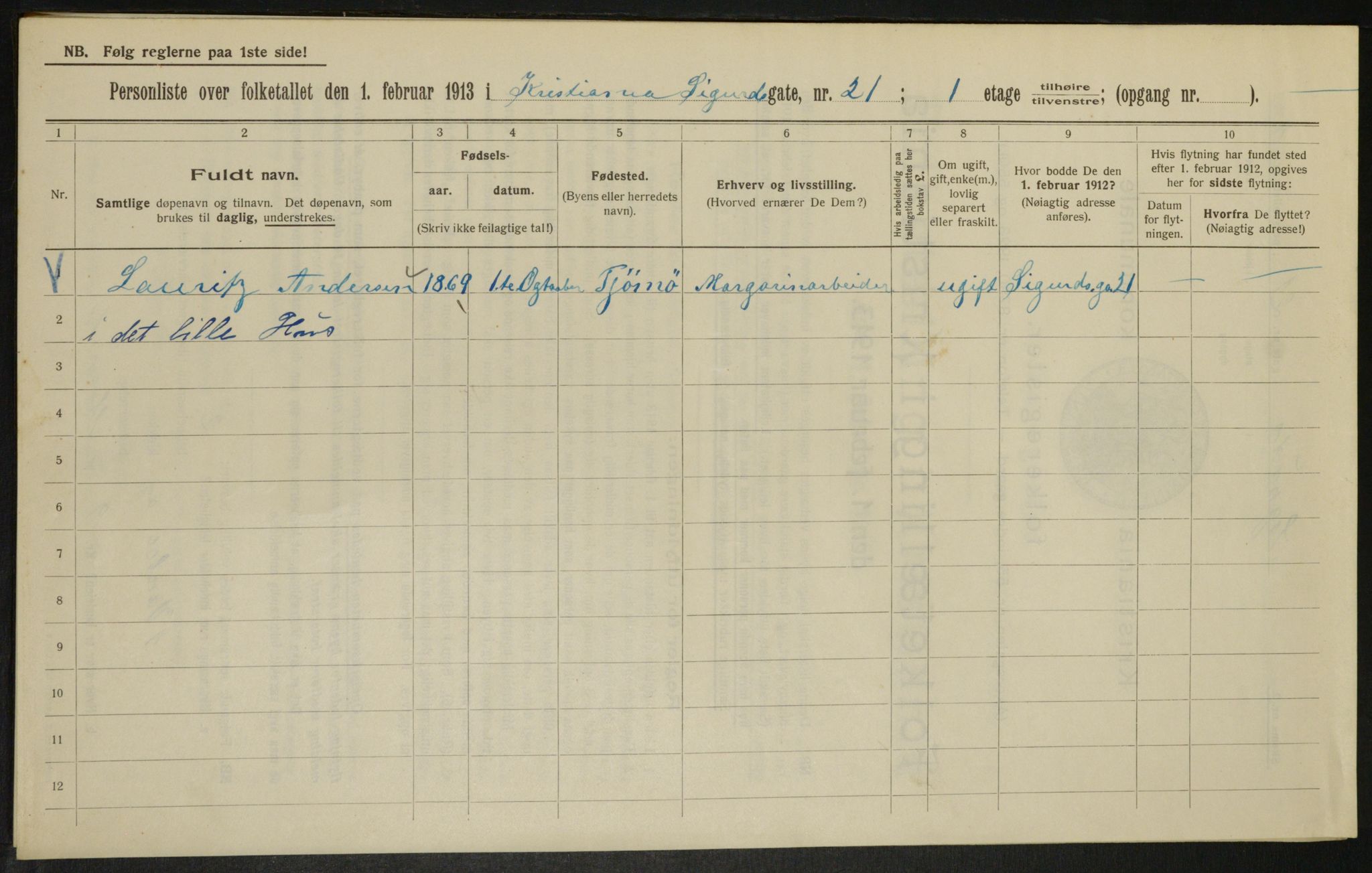 OBA, Municipal Census 1913 for Kristiania, 1913, p. 95100