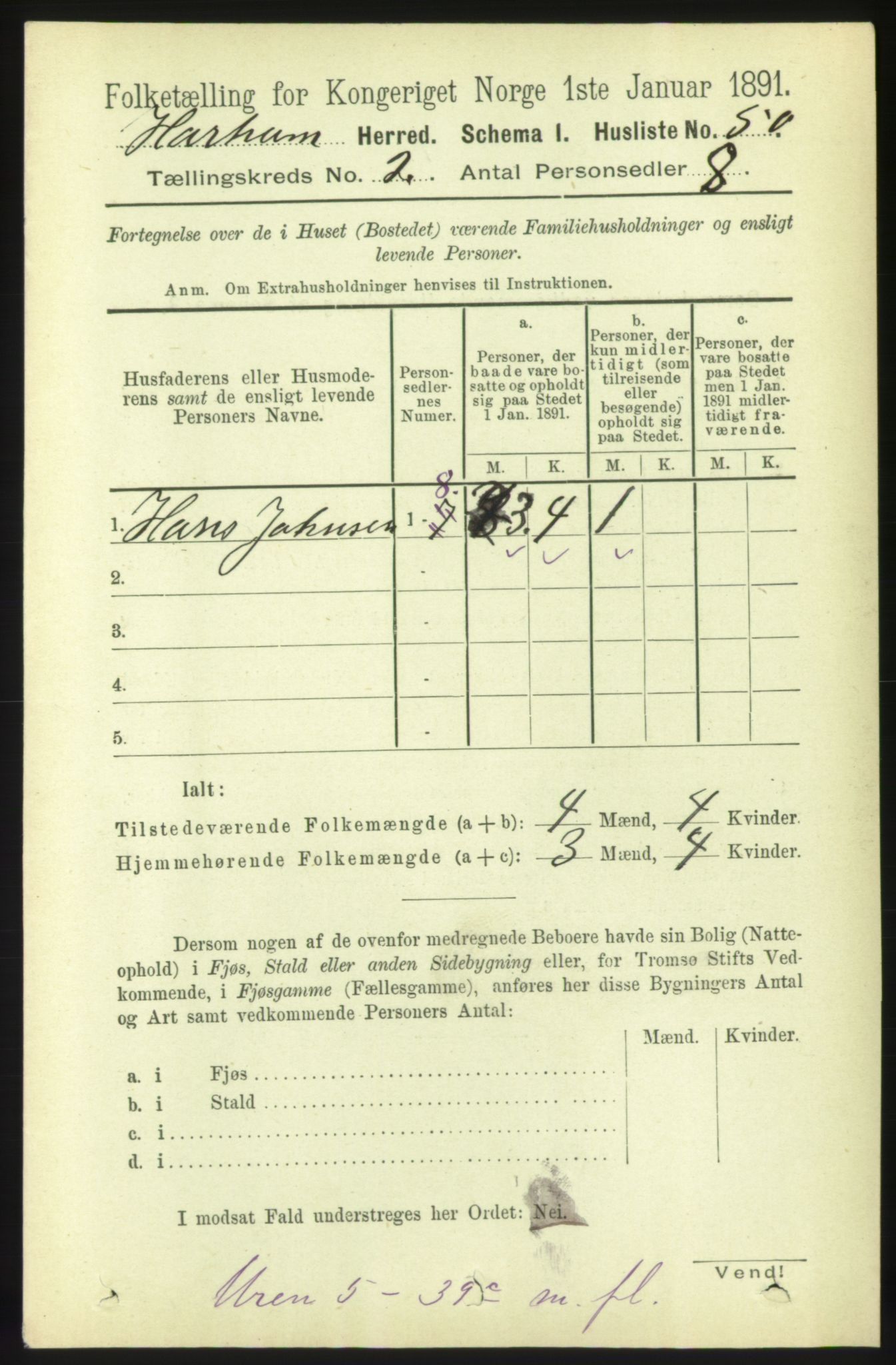 RA, 1891 census for 1534 Haram, 1891, p. 607