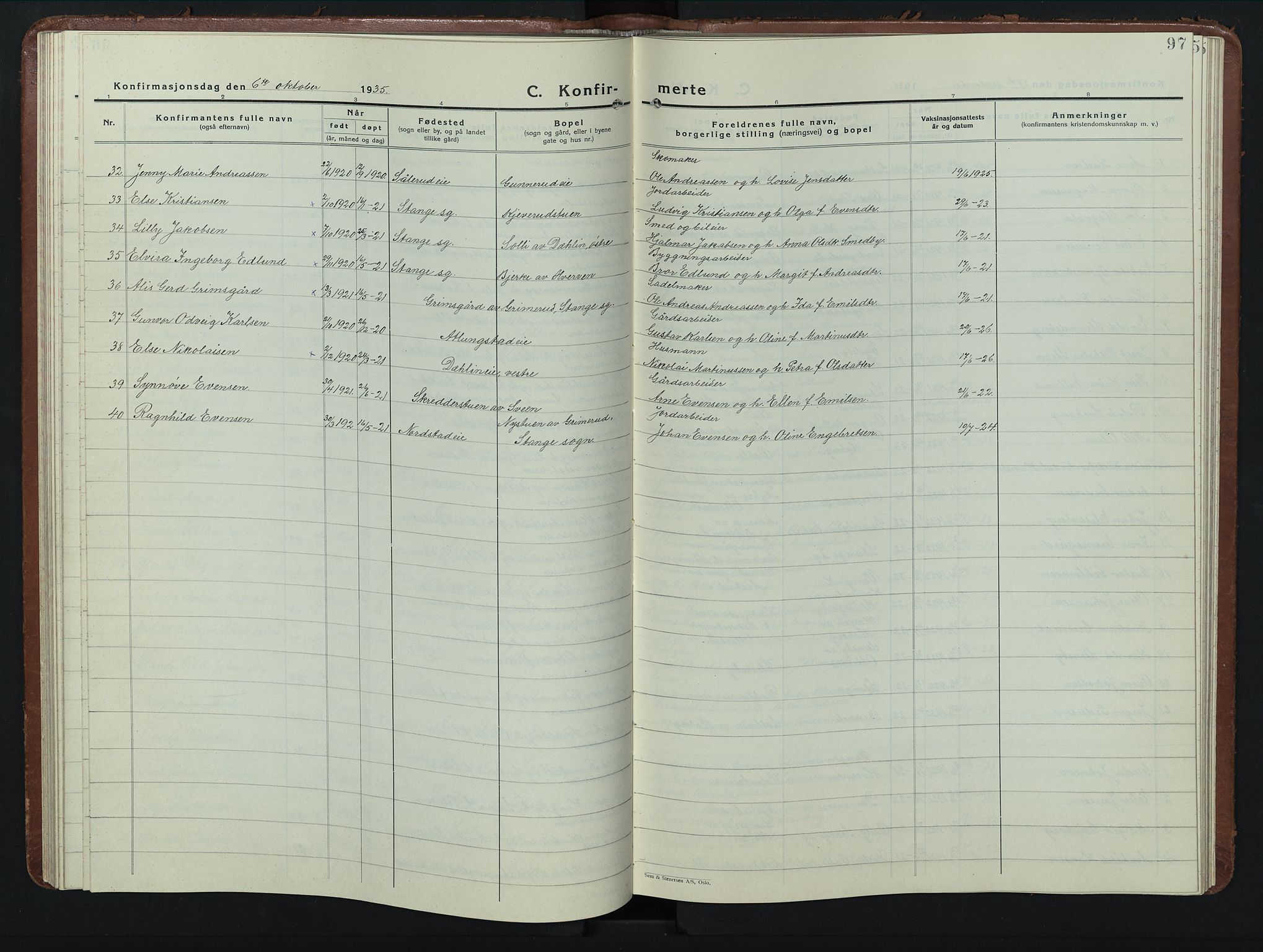 Stange prestekontor, AV/SAH-PREST-002/L/L0019: Parish register (copy) no. 19, 1929-1947, p. 97