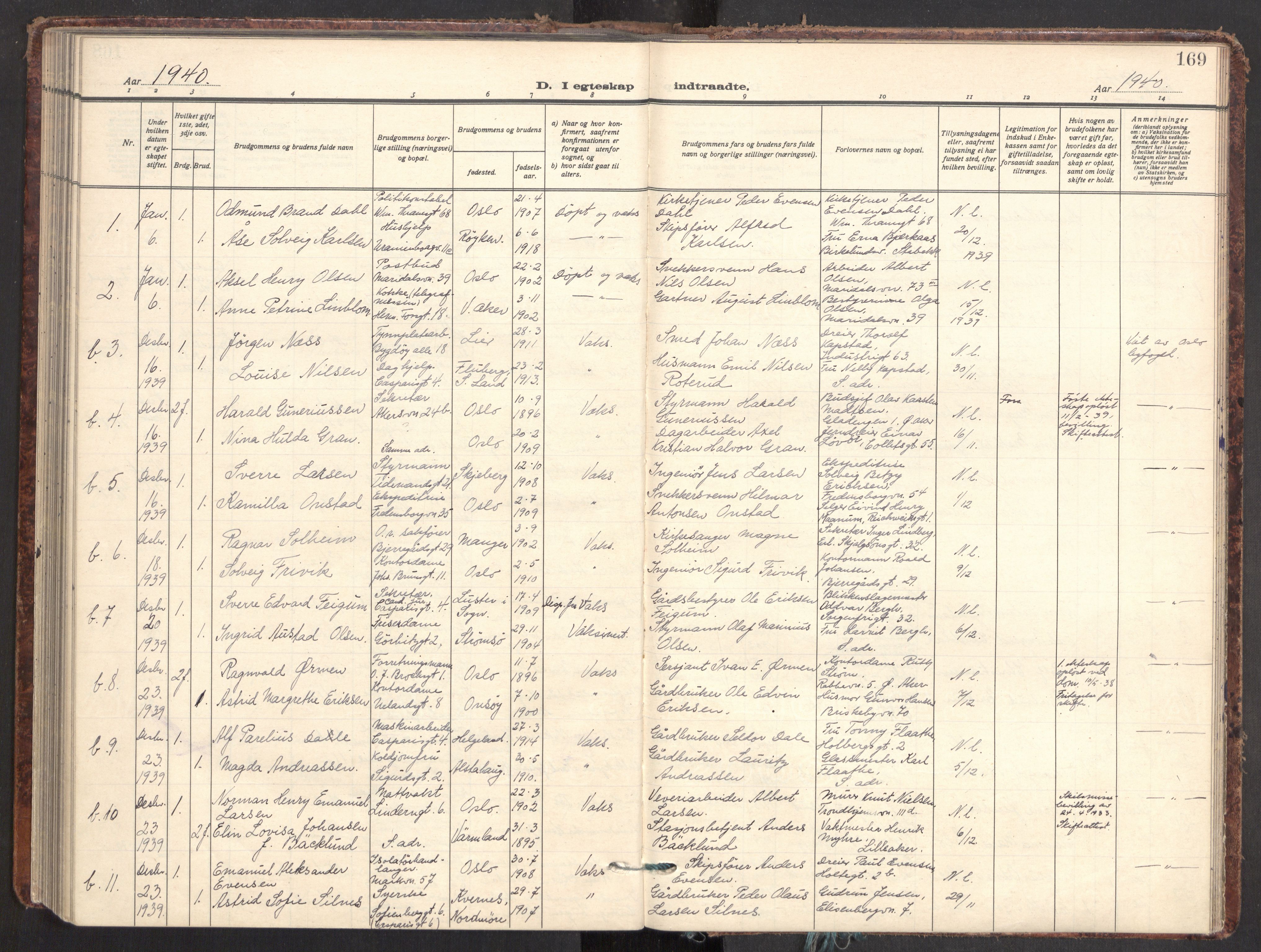 Gamle Aker prestekontor Kirkebøker, SAO/A-10617a/F/L0021: Parish register (official) no. 21, 1932-1941, p. 169