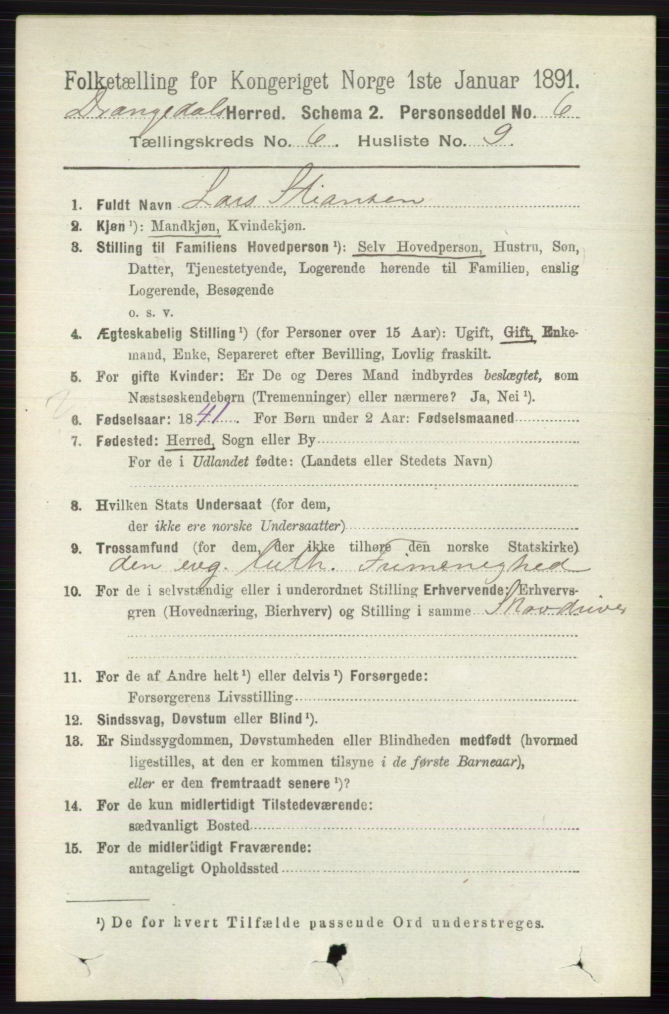 RA, 1891 census for 0817 Drangedal, 1891, p. 2056