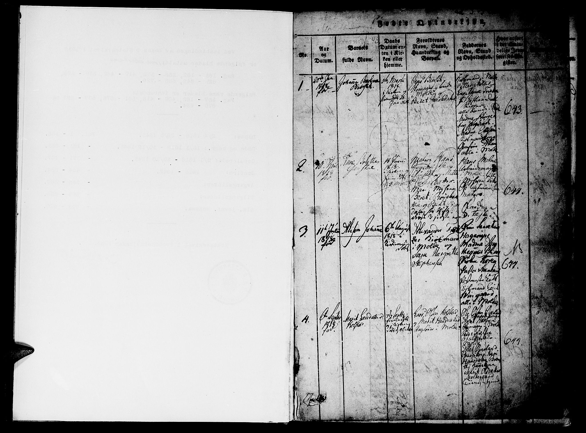 Ministerialprotokoller, klokkerbøker og fødselsregistre - Møre og Romsdal, SAT/A-1454/558/L0688: Parish register (official) no. 558A02, 1818-1843, p. 0-1