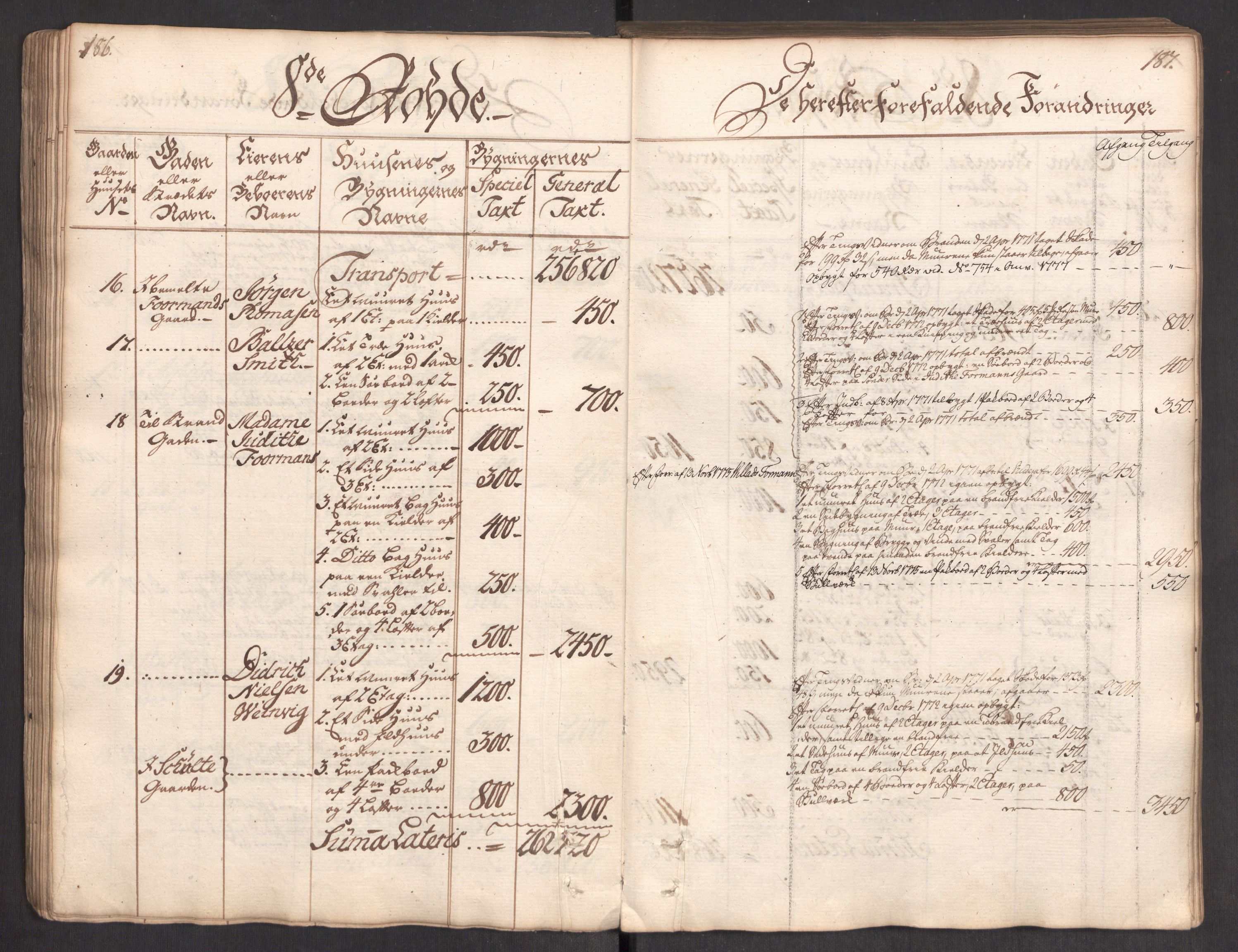 Kommersekollegiet, Brannforsikringskontoret 1767-1814, AV/RA-EA-5458/F/Fa/L0004/0002: Bergen / Branntakstprotokoll, 1767, p. 186-187