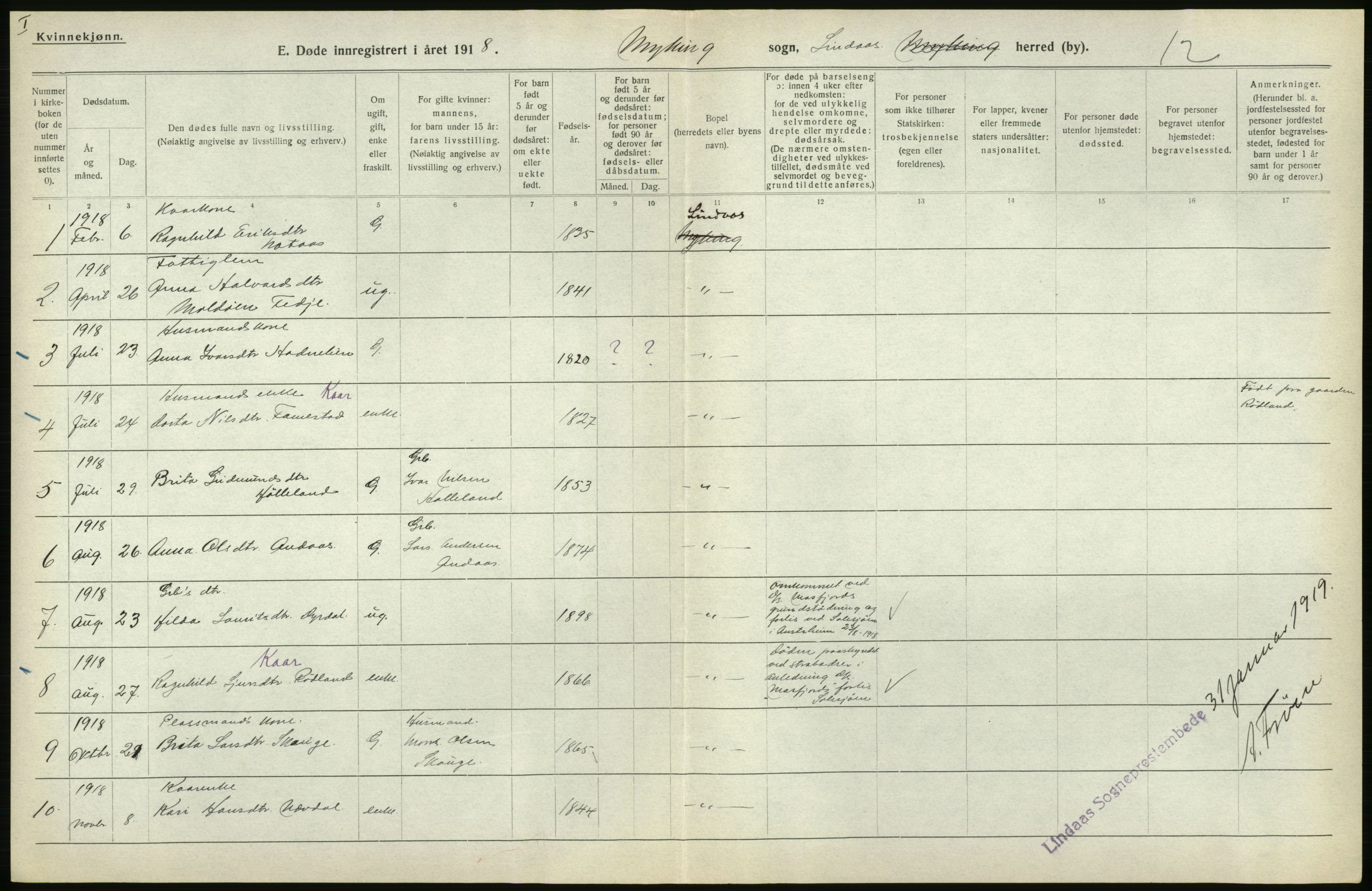 Statistisk sentralbyrå, Sosiodemografiske emner, Befolkning, AV/RA-S-2228/D/Df/Dfb/Dfbh/L0036: Hordaland fylke: Døde., 1918, p. 608